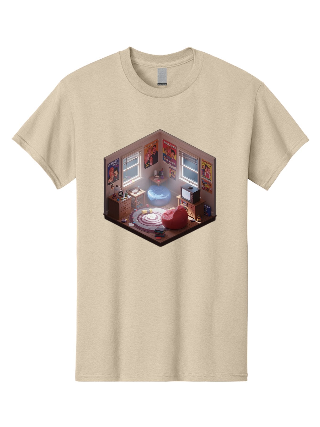 Seinfeld-Bedroom Men'S Graphic Tee, 100% Cotton, Comfortable Casual Summer Wear, Machine Washable, Isometric Bedroom, Cozy Interior Design, Retro Decor, Bean Bag Chair, Vintage Tv, Movie Posters, 90S Nostalgia, Hipster Room, Movie Memorabilia, Bab390 15