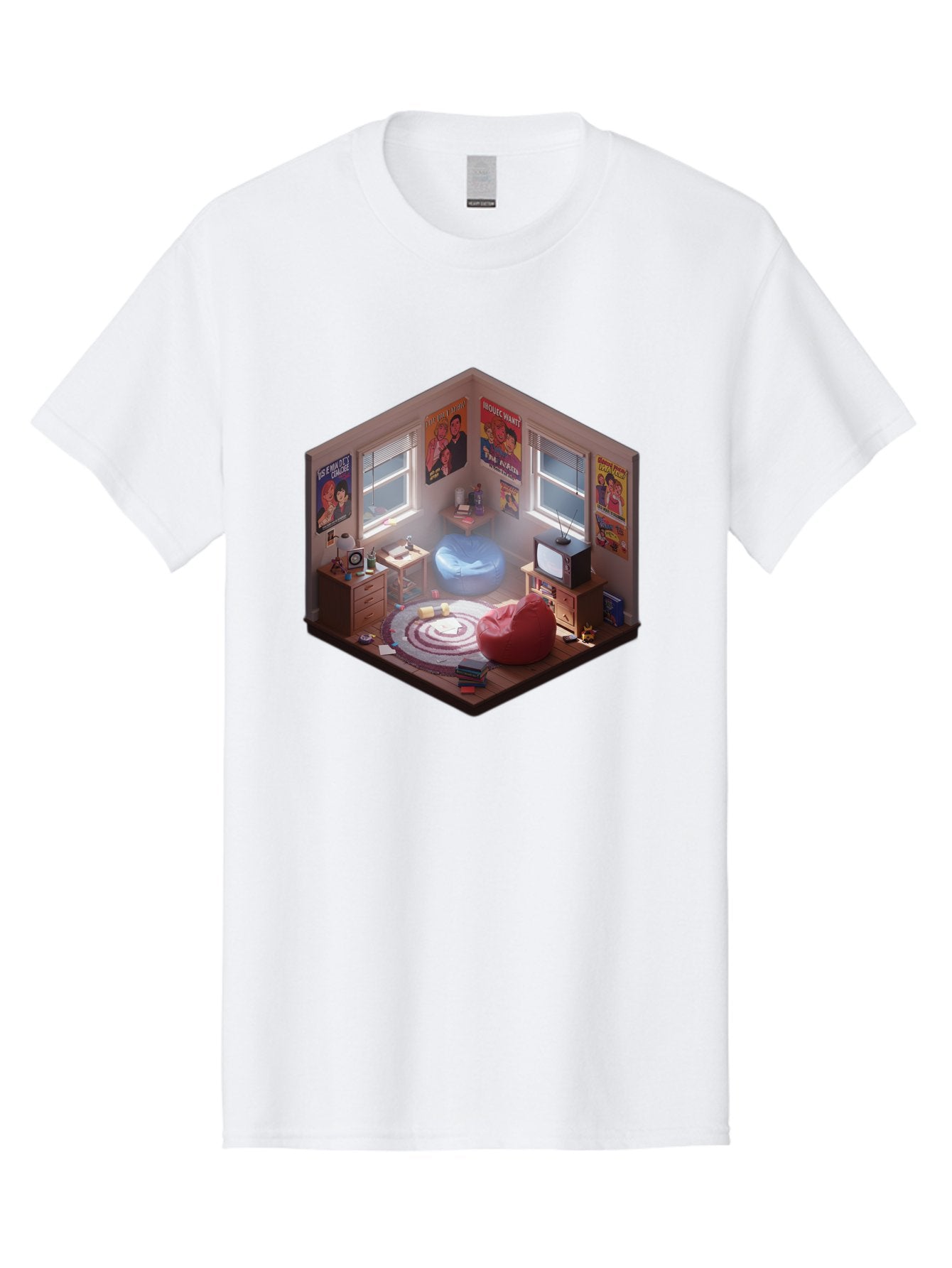 Seinfeld-Bedroom Men'S Graphic Tee, 100% Cotton, Comfortable Casual Summer Wear, Machine Washable, Isometric Bedroom, Cozy Interior Design, Retro Decor, Bean Bag Chair, Vintage Tv, Movie Posters, 90S Nostalgia, Hipster Room, Movie Memorabilia, Bab390 6