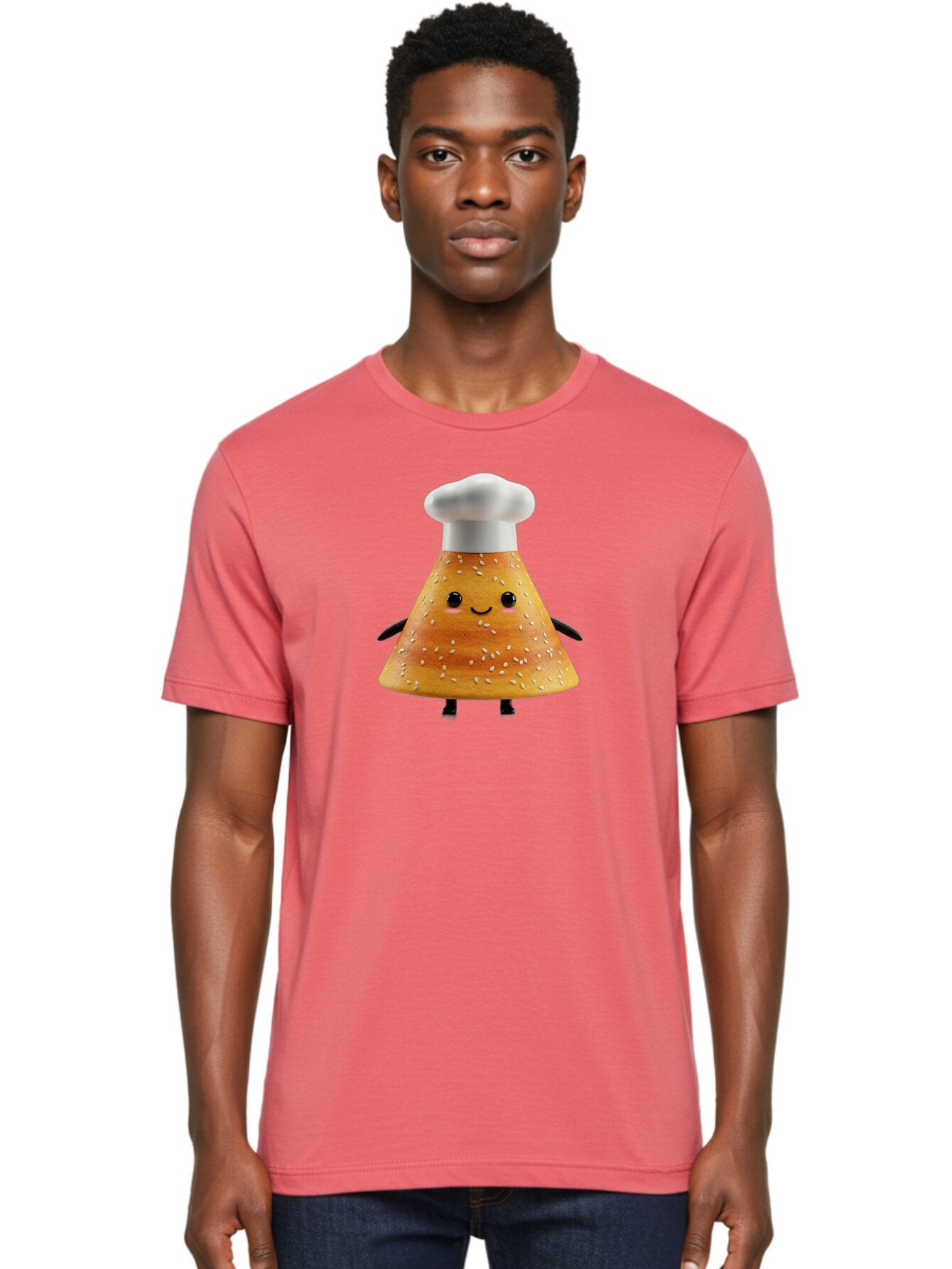 Sesame-Seed-Dosa-Chef Men'S Graphic Tee, 100% Cotton, Comfortable Casual Summer Wear, Machine Washable, Cartoon Bun With Chef Hat, Kawaii Food Character, Sesame Seed Bun, Culinary Theme, Whimsical Illustration, Baking Concept, Cute Mascot, Bab391 30