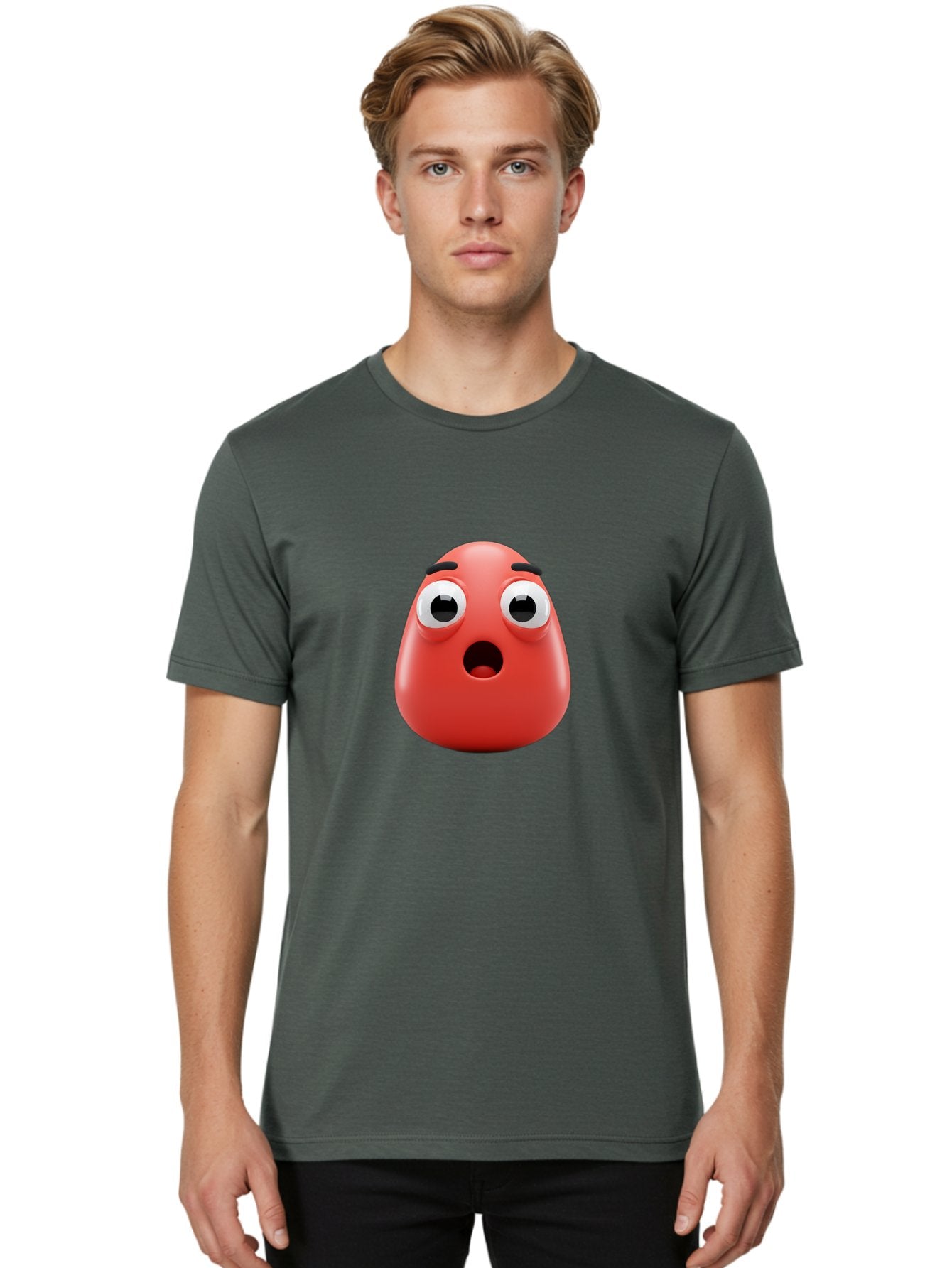Shocked-Emoji Men'S Graphic Tee, 100% Cotton, Comfortable Casual Summer Wear, Machine Washable, Shocked Face, Surprised Expression, Cartoon Emoji, Red Color, Eyebrow Raised, Mouth Agape, Astonished Look, Funny Face, Emoticon, 3D Rendering, Bab393 26