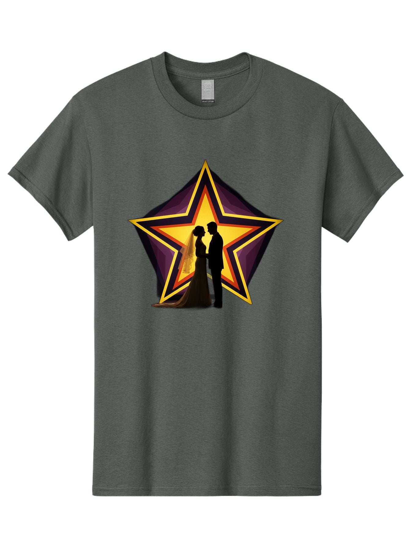 Silhouette-Couple-Star Men'S Graphic Tee, 100% Cotton, Comfortable Casual Summer Wear, Machine Washable, Newlywed Couple, Silhouetted Figures, Wedding Vows, Star Symbol, Love And Unity, Romantic Moment, Couple'S Love, Wedding Inspiration, Bab394 9