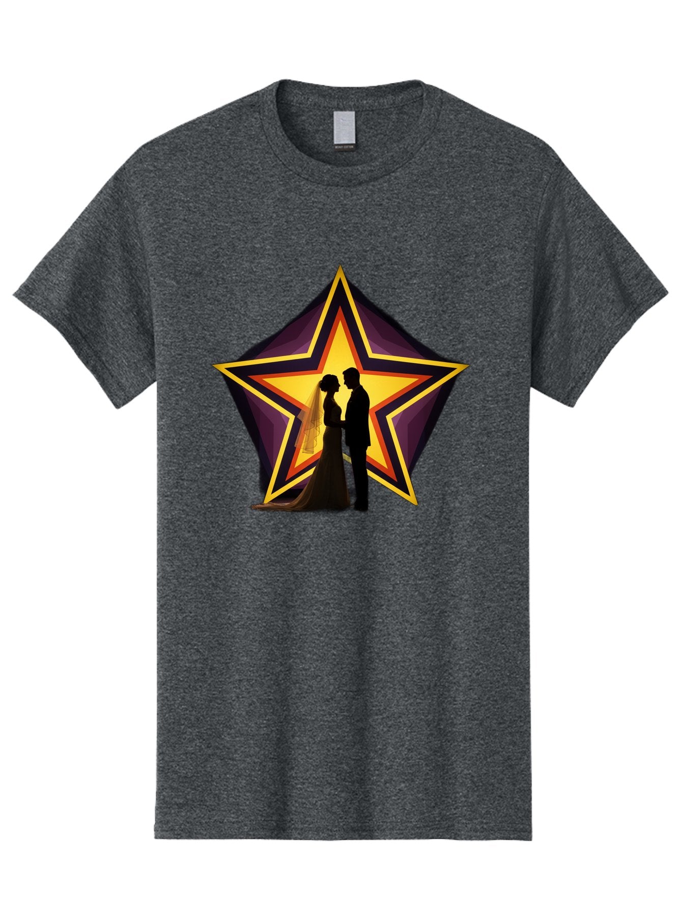 Silhouette-Couple-Star Men'S Graphic Tee, 100% Cotton, Comfortable Casual Summer Wear, Machine Washable, Newlywed Couple, Silhouetted Figures, Wedding Vows, Star Symbol, Love And Unity, Romantic Moment, Couple'S Love, Wedding Inspiration, Bab394 11