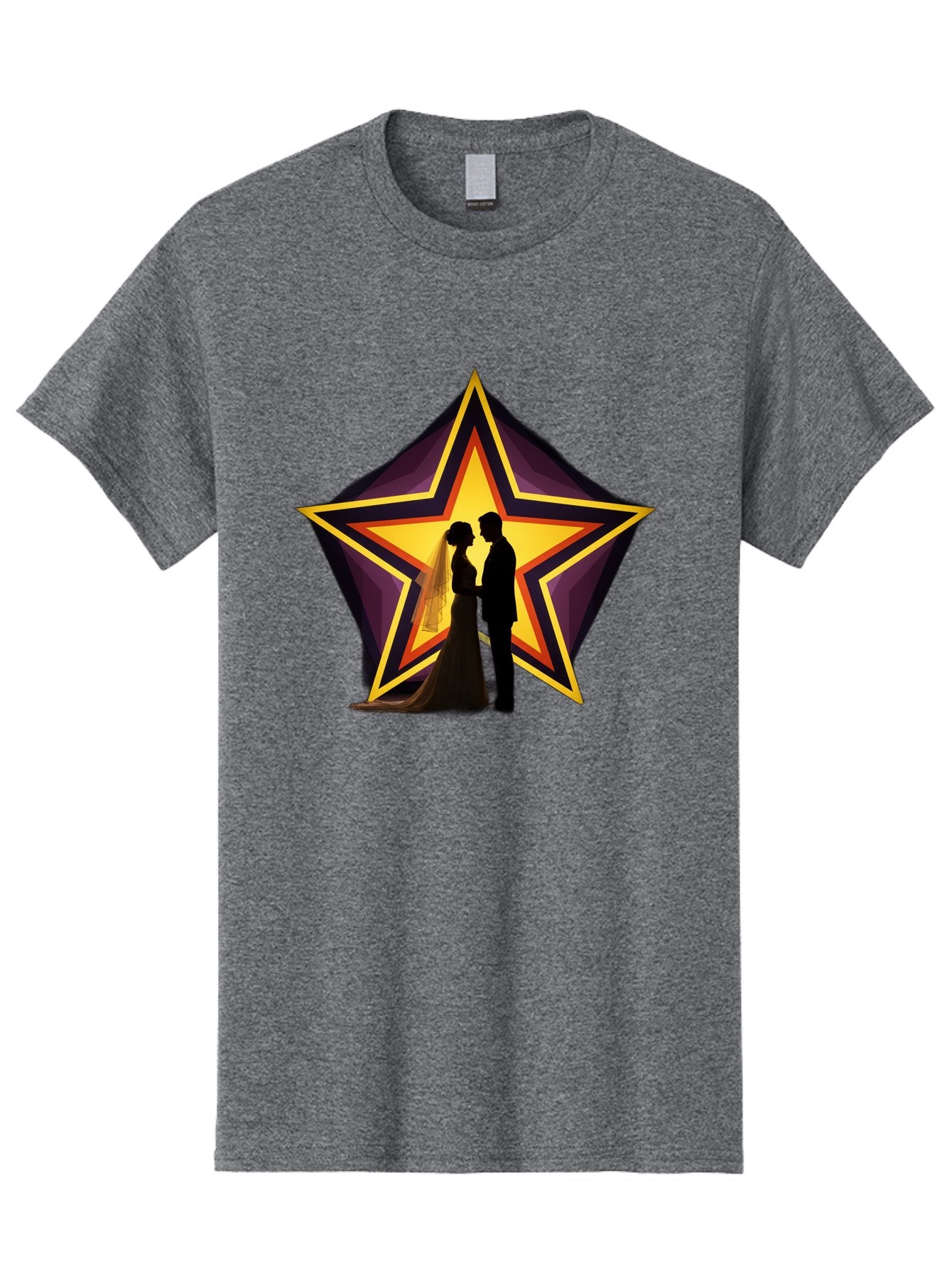 Silhouette-Couple-Star Men'S Graphic Tee, 100% Cotton, Comfortable Casual Summer Wear, Machine Washable, Newlywed Couple, Silhouetted Figures, Wedding Vows, Star Symbol, Love And Unity, Romantic Moment, Couple'S Love, Wedding Inspiration, Bab394 7