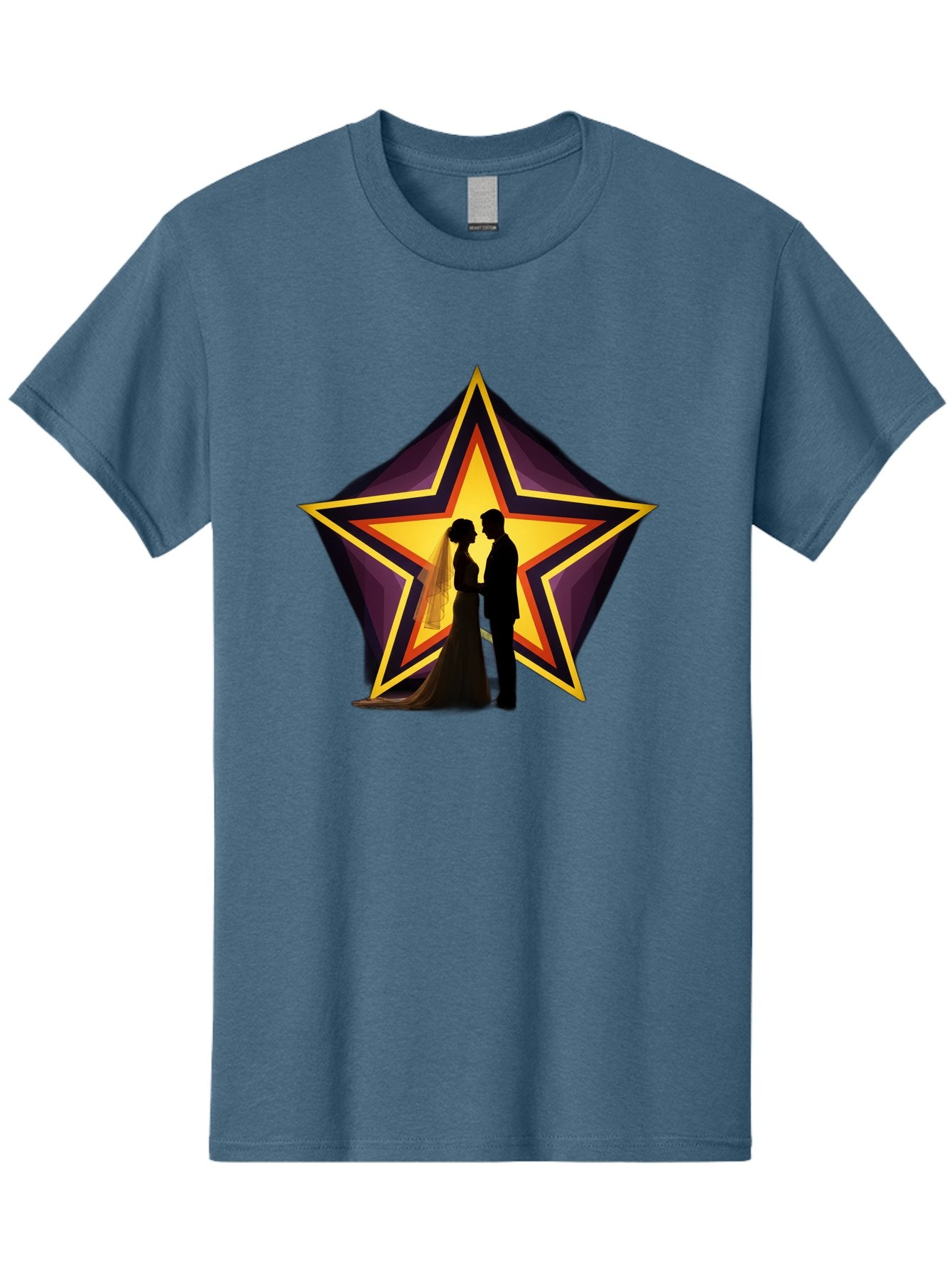Silhouette-Couple-Star Men'S Graphic Tee, 100% Cotton, Comfortable Casual Summer Wear, Machine Washable, Newlywed Couple, Silhouetted Figures, Wedding Vows, Star Symbol, Love And Unity, Romantic Moment, Couple'S Love, Wedding Inspiration, Bab394 6