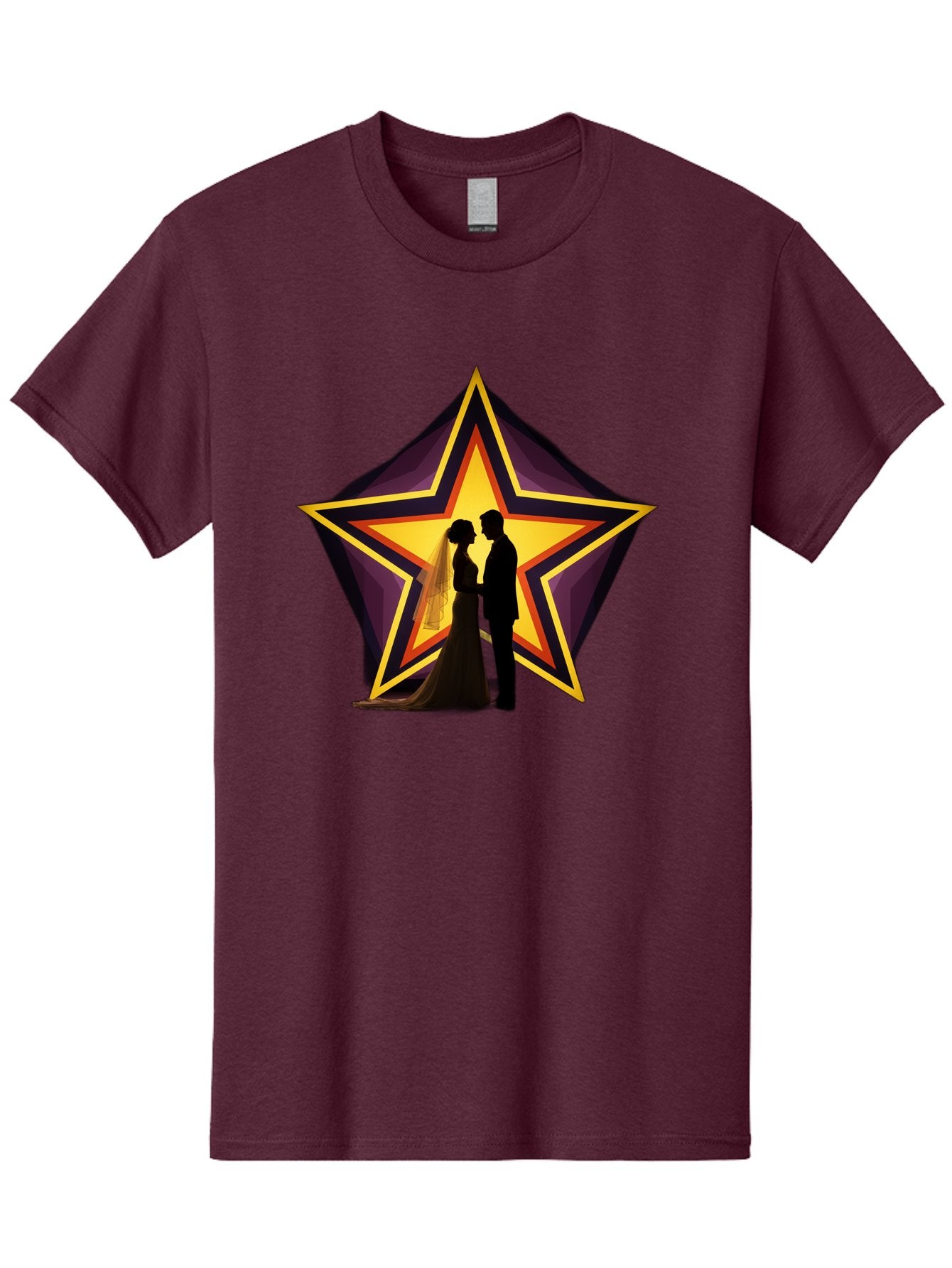 Silhouette-Couple-Star Men'S Graphic Tee, 100% Cotton, Comfortable Casual Summer Wear, Machine Washable, Newlywed Couple, Silhouetted Figures, Wedding Vows, Star Symbol, Love And Unity, Romantic Moment, Couple'S Love, Wedding Inspiration, Bab394 13