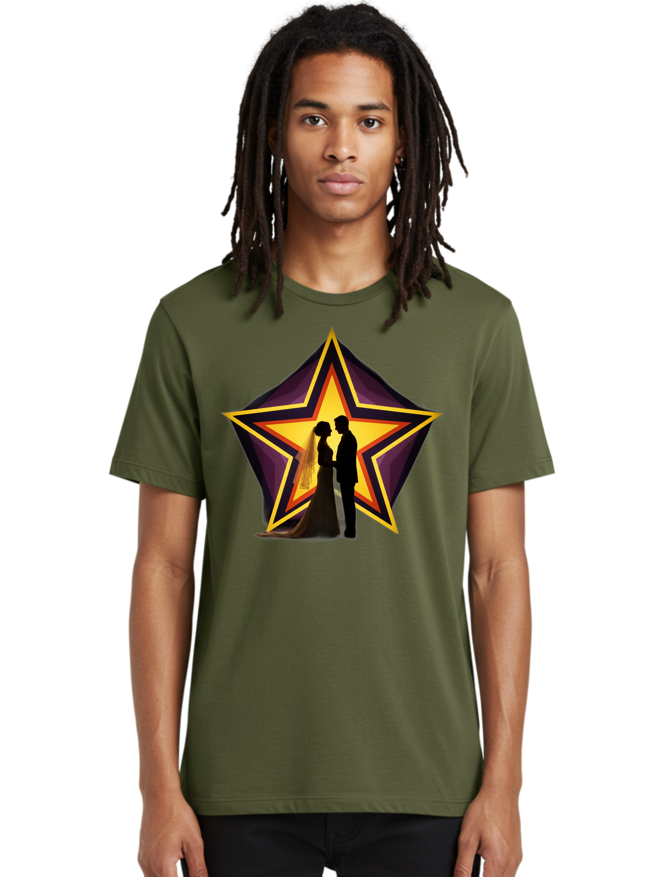 Silhouette-Couple-Star Men'S Graphic Tee, 100% Cotton, Comfortable Casual Summer Wear, Machine Washable, Newlywed Couple, Silhouetted Figures, Wedding Vows, Star Symbol, Love And Unity, Romantic Moment, Couple'S Love, Wedding Inspiration, Bab394 24