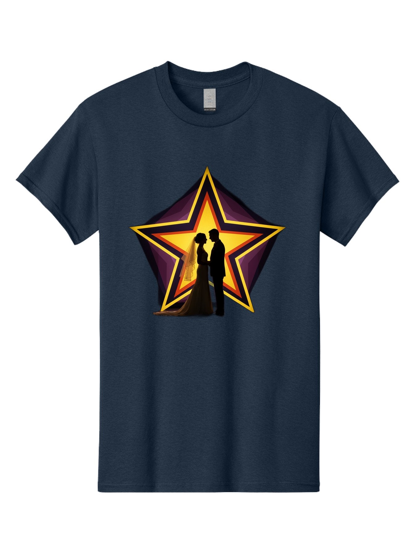 Silhouette-Couple-Star Men'S Graphic Tee, 100% Cotton, Comfortable Casual Summer Wear, Machine Washable, Newlywed Couple, Silhouetted Figures, Wedding Vows, Star Symbol, Love And Unity, Romantic Moment, Couple'S Love, Wedding Inspiration, Bab394 12