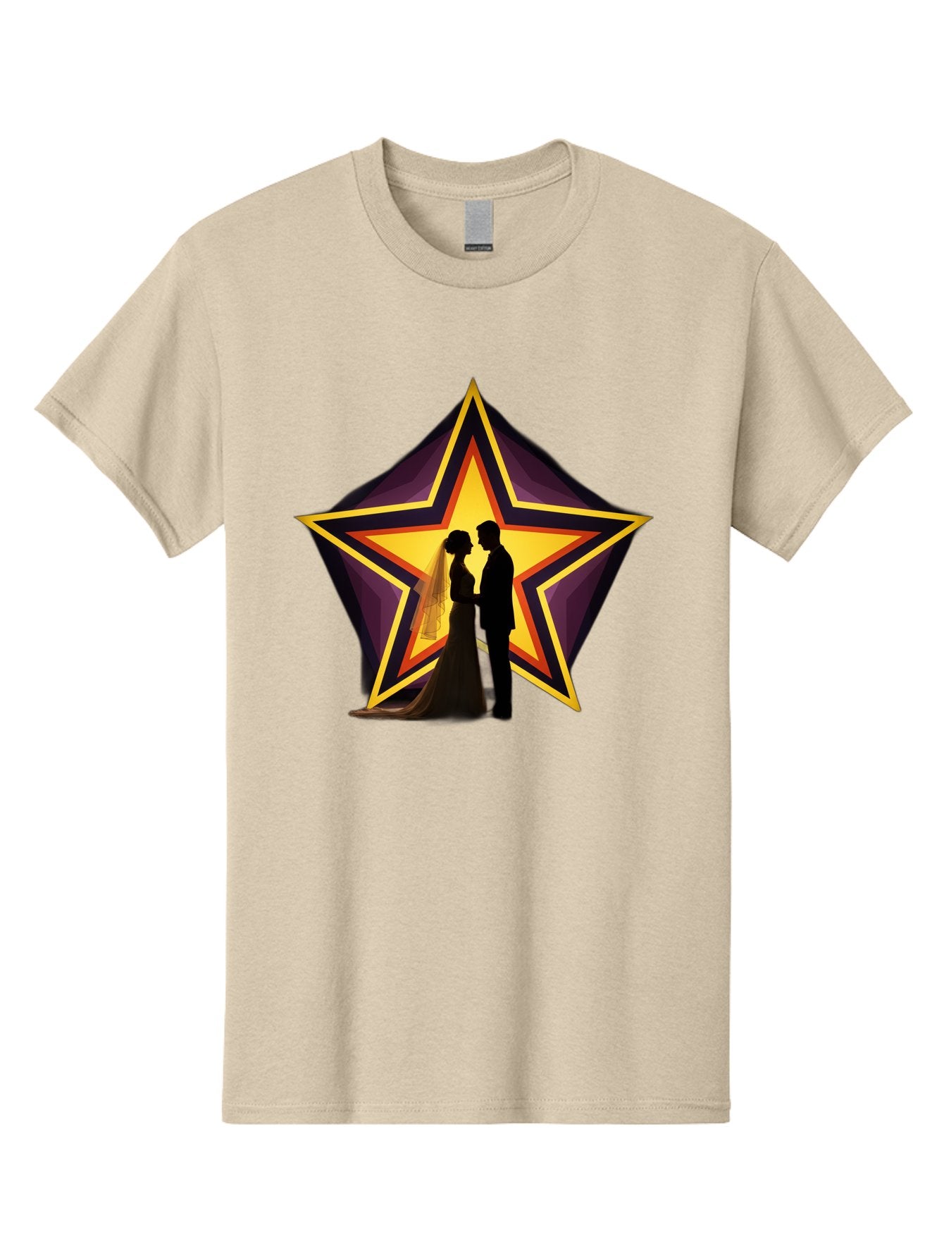 Silhouette-Couple-Star Men'S Graphic Tee, 100% Cotton, Comfortable Casual Summer Wear, Machine Washable, Newlywed Couple, Silhouetted Figures, Wedding Vows, Star Symbol, Love And Unity, Romantic Moment, Couple'S Love, Wedding Inspiration, Bab394