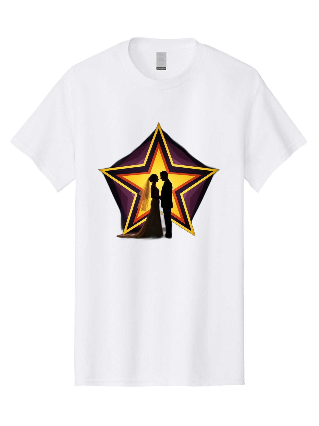 Silhouette-Couple-Star Men'S Graphic Tee, 100% Cotton, Comfortable Casual Summer Wear, Machine Washable, Newlywed Couple, Silhouetted Figures, Wedding Vows, Star Symbol, Love And Unity, Romantic Moment, Couple'S Love, Wedding Inspiration, Bab394 8