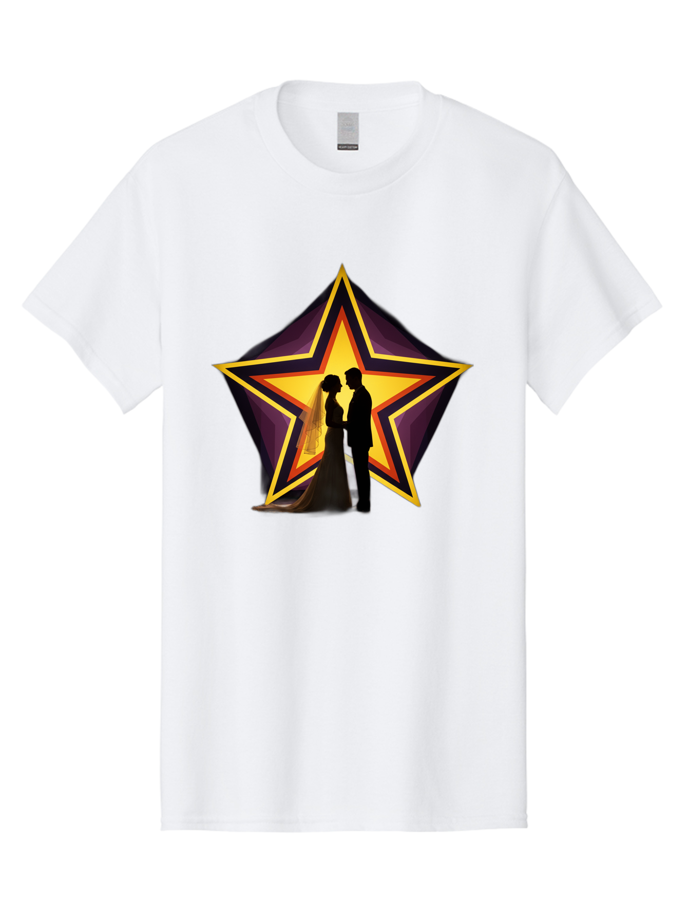 Silhouette-Couple-Star Men'S Graphic Tee, 100% Cotton, Comfortable Casual Summer Wear, Machine Washable, Newlywed Couple, Silhouetted Figures, Wedding Vows, Star Symbol, Love And Unity, Romantic Moment, Couple'S Love, Wedding Inspiration, Bab394 11