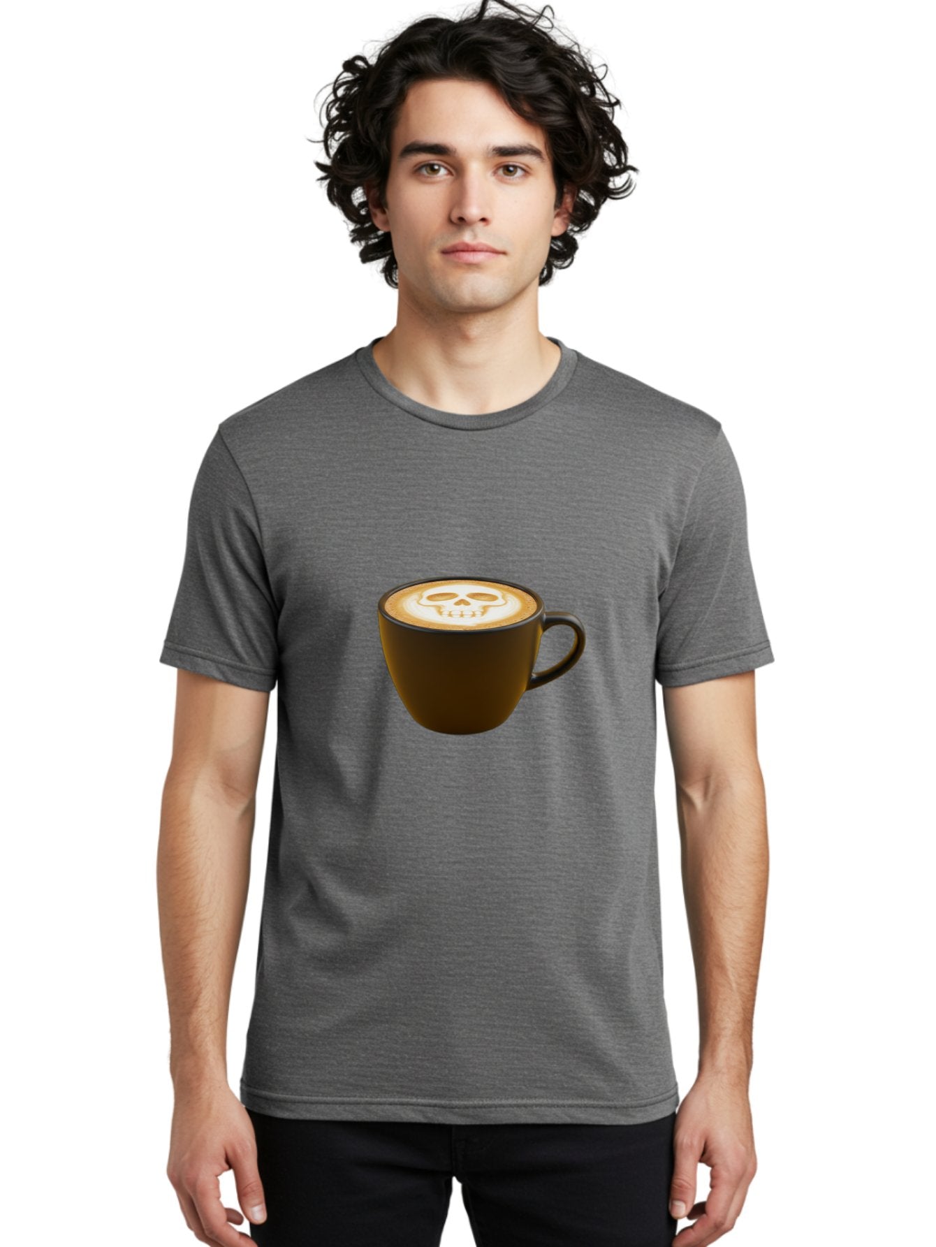 Skull-Coffee Men'S Graphic Tee, 100% Cotton, Comfortable Casual Summer Wear, Machine Washable, Latte Art, Coffee Design, Skull Pattern, Creative Coffee Art, Unique Latte Design, Coffee Culture, Foam Art, Barista Skills Bab397 17