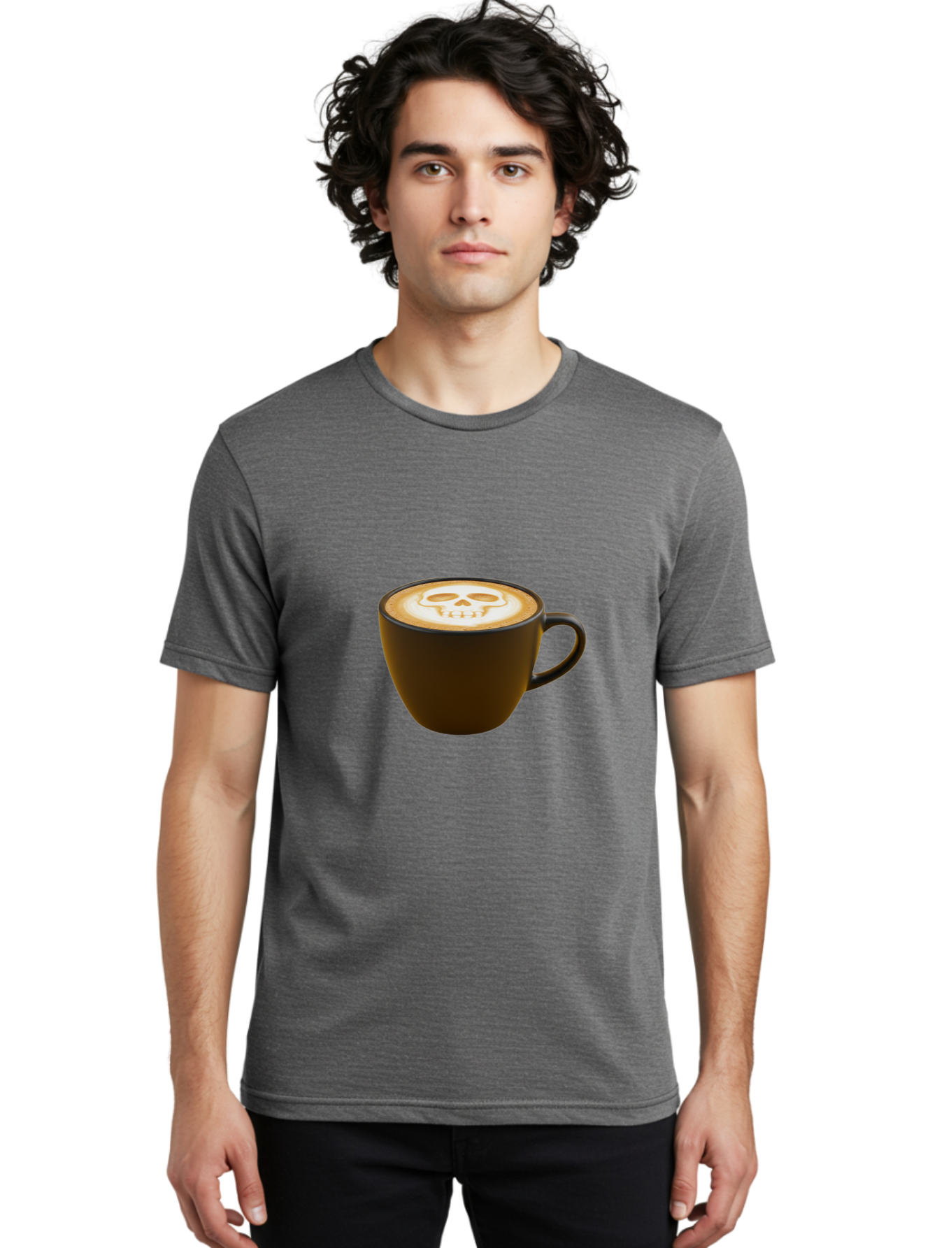 Skull-Coffee Men'S Graphic Tee, 100% Cotton, Comfortable Casual Summer Wear, Machine Washable, Latte Art, Coffee Design, Skull Pattern, Creative Coffee Art, Unique Latte Design, Coffee Culture, Foam Art, Barista Skills Bab397 28