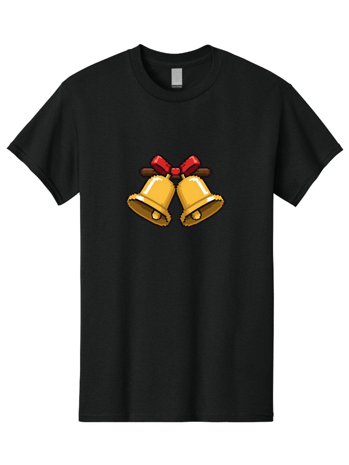 Sleigh-Bells Men'S Graphic Tee, 100% Cotton, Comfortable Casual Summer Wear, Machine Washable, Gold Bells, Christmas Decorations, Festive Decor, Holiday Cheer, Jingling Bells, Red Bow, Christmas Symbolism, Winter Wonderland, Seasonal Greetings Bab399 3