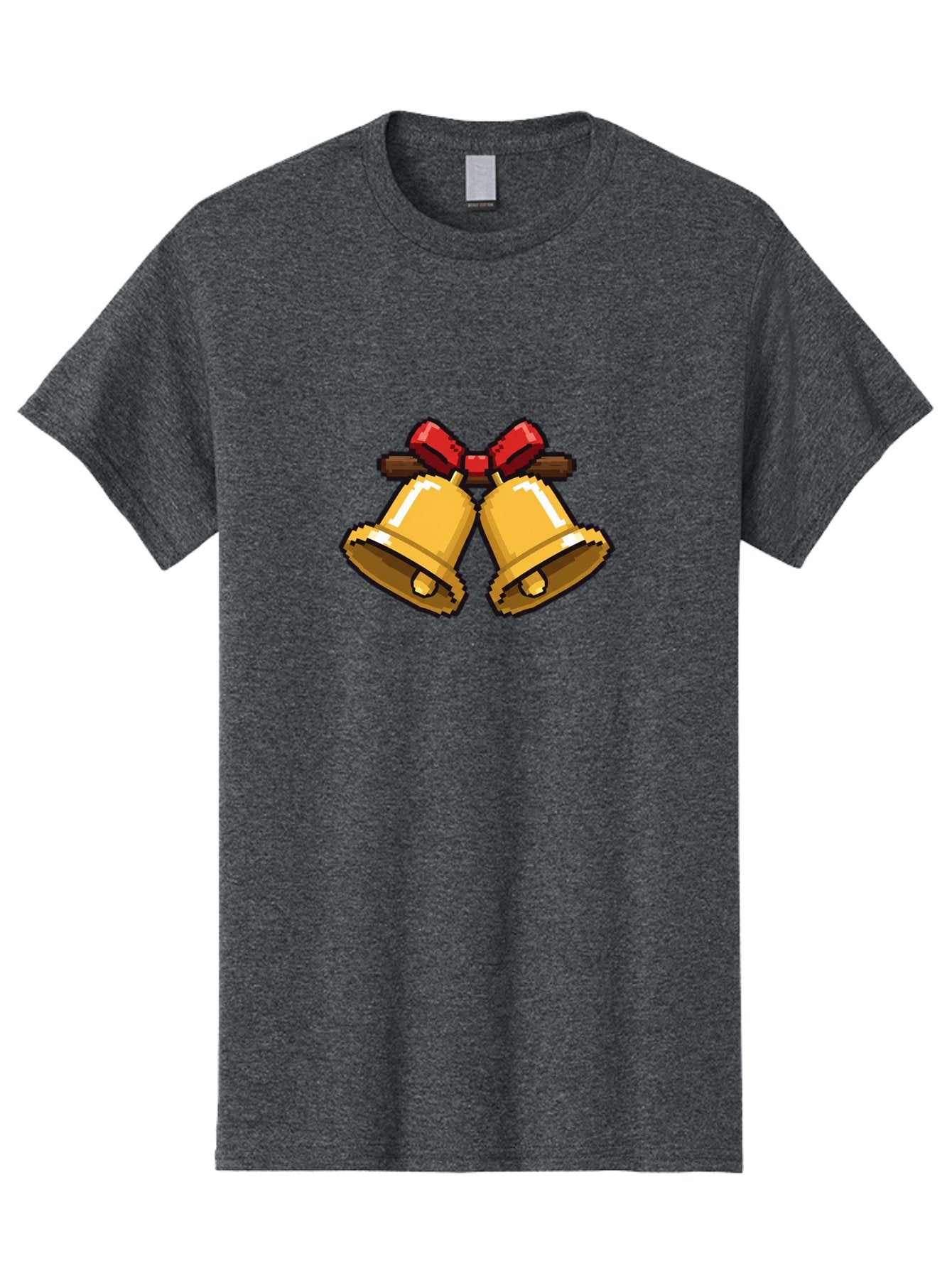 Sleigh-Bells Men'S Graphic Tee, 100% Cotton, Comfortable Casual Summer Wear, Machine Washable, Gold Bells, Christmas Decorations, Festive Decor, Holiday Cheer, Jingling Bells, Red Bow, Christmas Symbolism, Winter Wonderland, Seasonal Greetings Bab399