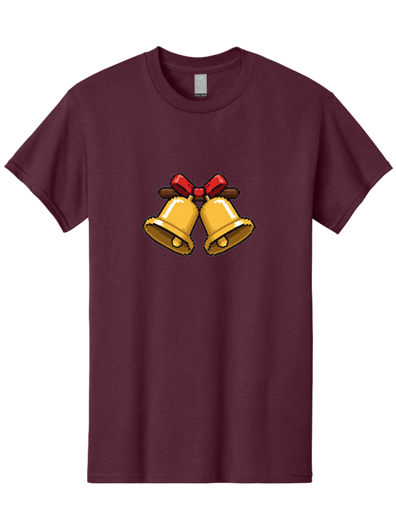 Sleigh-Bells Men'S Graphic Tee, 100% Cotton, Comfortable Casual Summer Wear, Machine Washable, Gold Bells, Christmas Decorations, Festive Decor, Holiday Cheer, Jingling Bells, Red Bow, Christmas Symbolism, Winter Wonderland, Seasonal Greetings Bab399