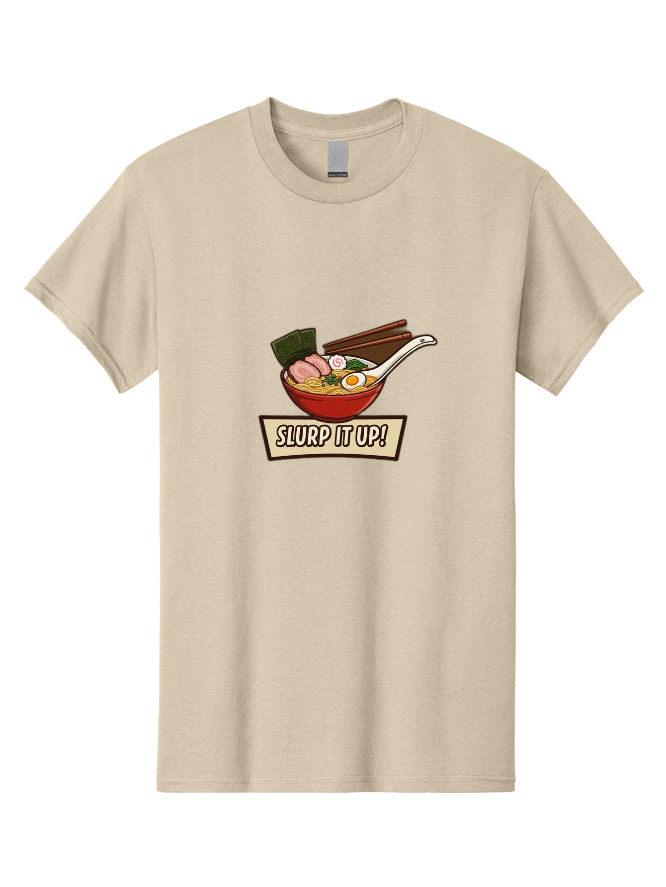 Slurp-It-Up Men'S Graphic Tee, 100% Cotton, Comfortable Casual Summer Wear, Machine Washable, Steaming Hot Ramen, Japanese Noodle Soup, Egg, Pork Slices, Seaweed, Chopsticks, Savory Meal, Comfort Food, Slurp It Up Bab400