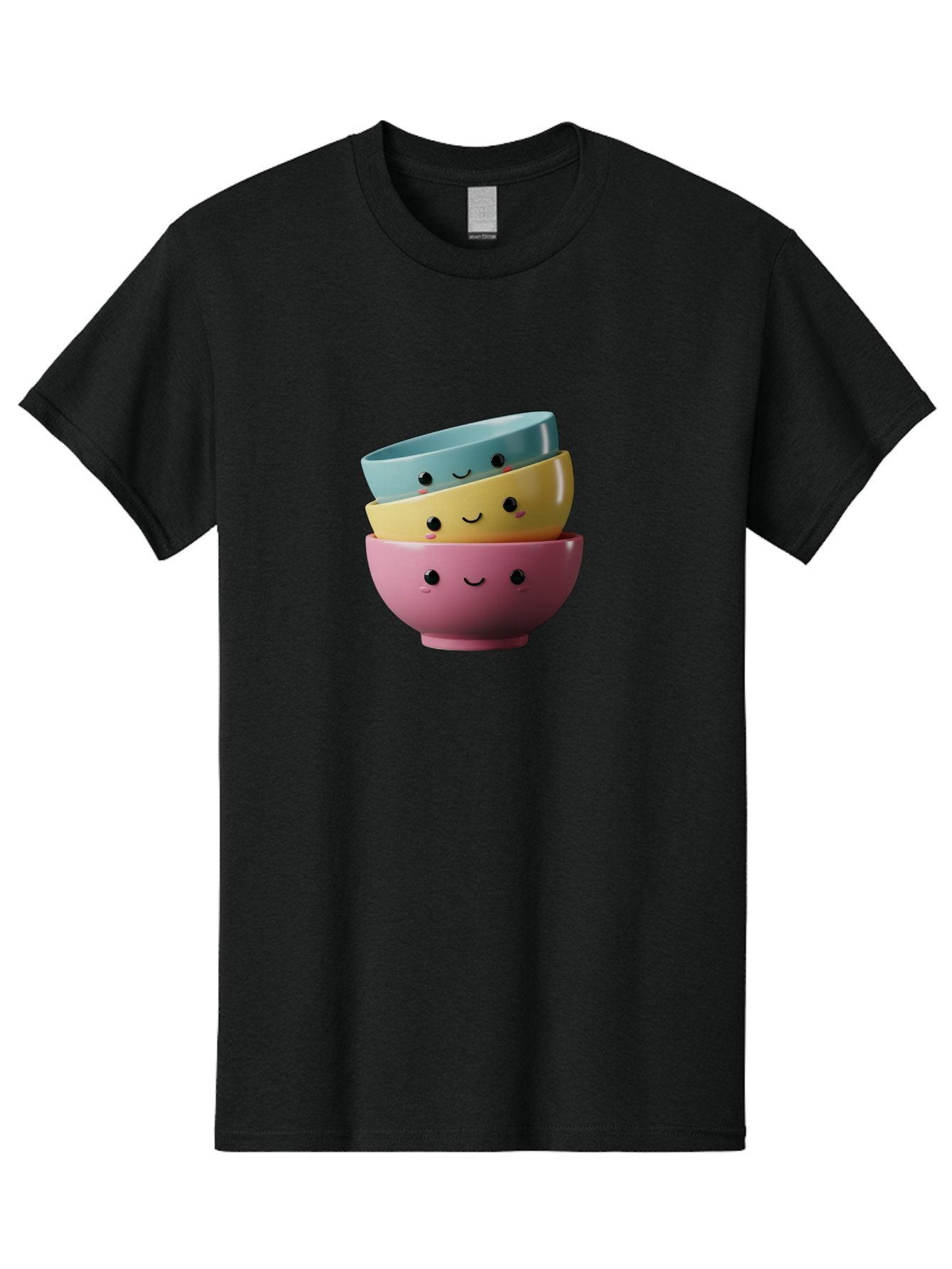 Smiley-Bowls-1 Men'S Graphic Tee, 100% Cotton, Comfortable Casual Summer Wear, Machine Washable, Stacked Bowls, Colorful Kitchenware, Smiling Faces, Cute Ceramics, Pastel Colors, Adorable Design, Happy Kitchen, Playful Tableware Bab401 10