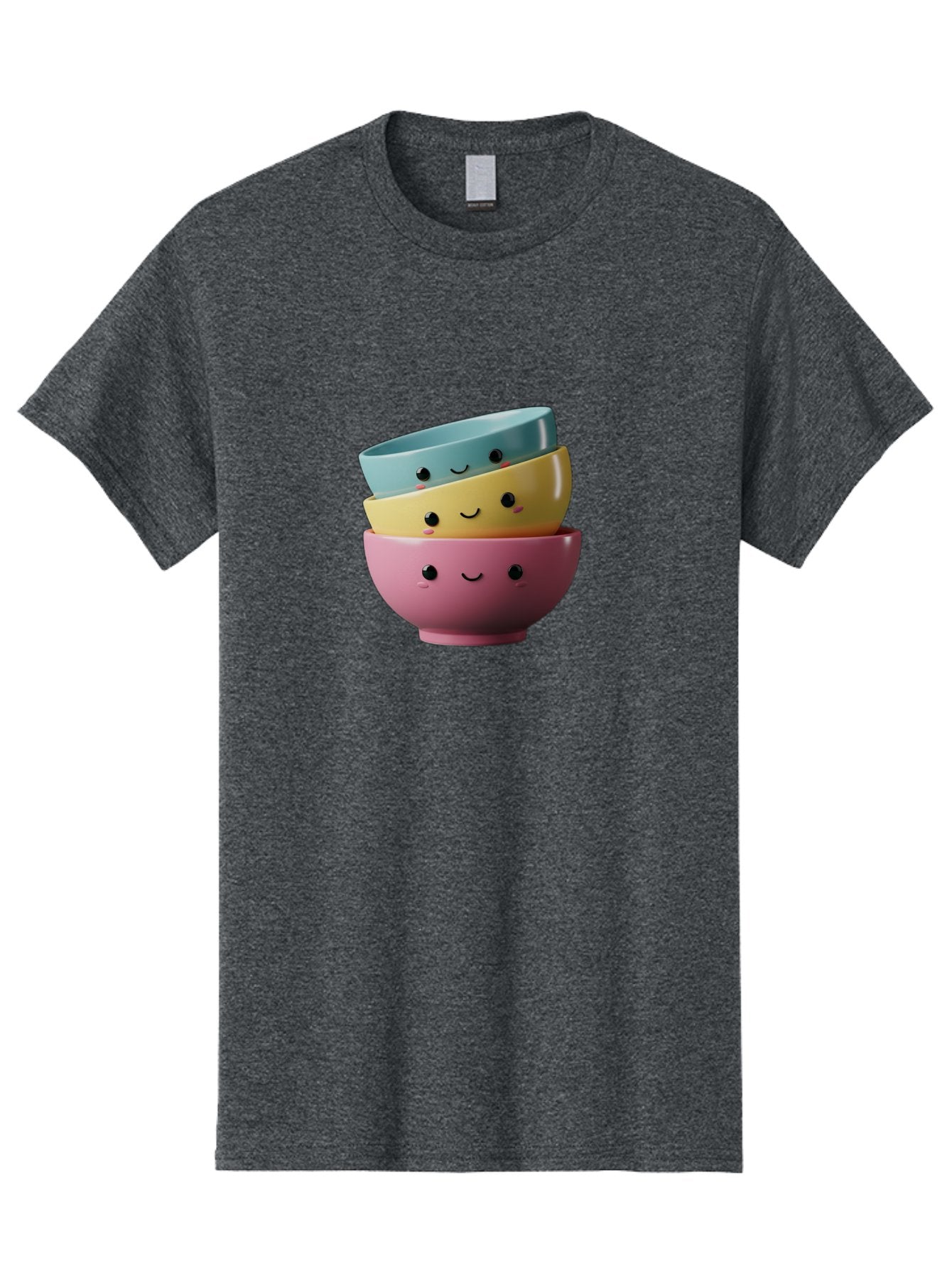 Smiley-Bowls-1 Men'S Graphic Tee, 100% Cotton, Comfortable Casual Summer Wear, Machine Washable, Stacked Bowls, Colorful Kitchenware, Smiling Faces, Cute Ceramics, Pastel Colors, Adorable Design, Happy Kitchen, Playful Tableware Bab401 13