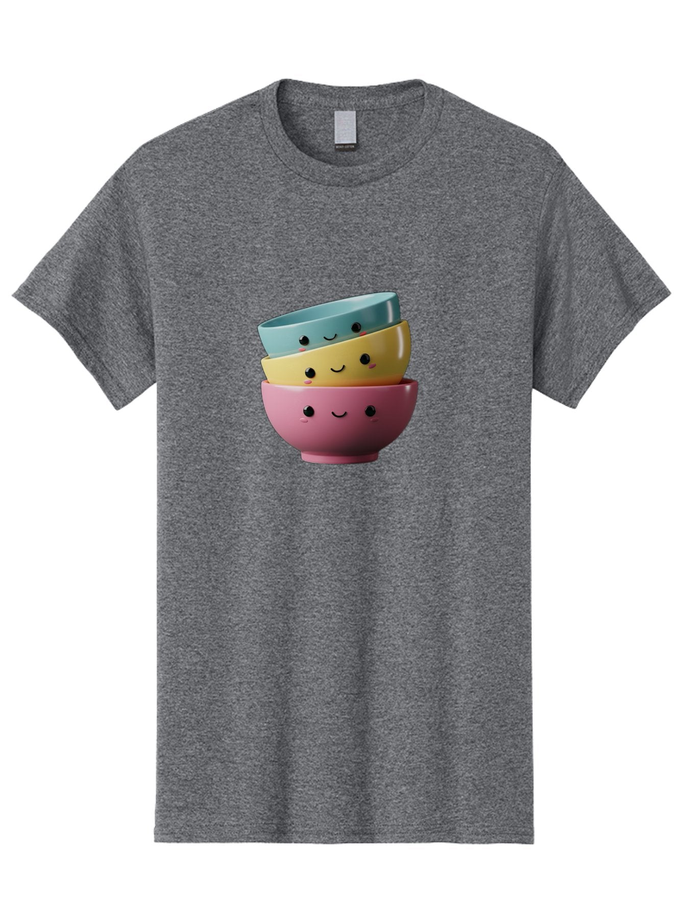 Smiley-Bowls-1 Men'S Graphic Tee, 100% Cotton, Comfortable Casual Summer Wear, Machine Washable, Stacked Bowls, Colorful Kitchenware, Smiling Faces, Cute Ceramics, Pastel Colors, Adorable Design, Happy Kitchen, Playful Tableware Bab401 9
