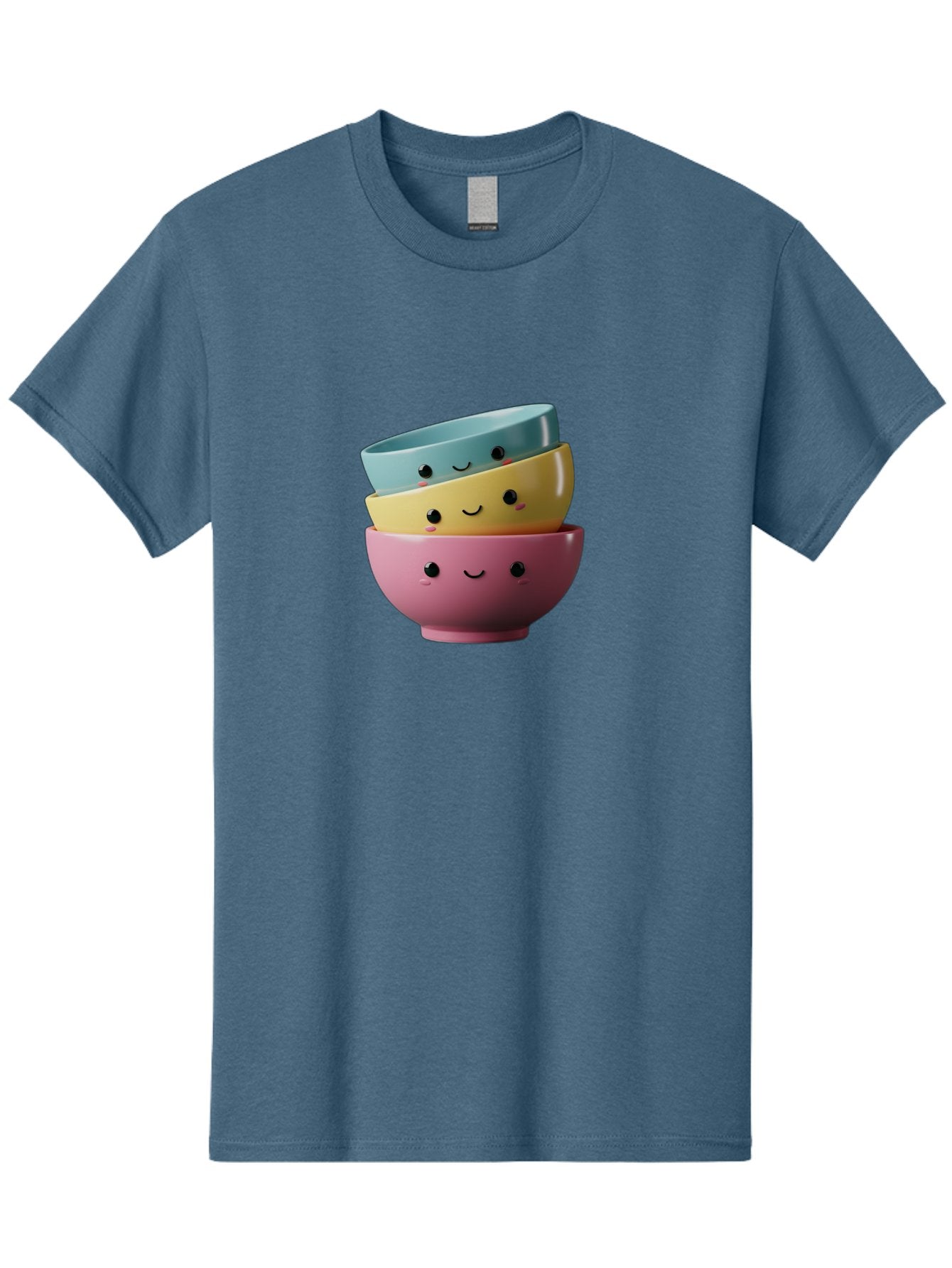 Smiley-Bowls-1 Men'S Graphic Tee, 100% Cotton, Comfortable Casual Summer Wear, Machine Washable, Stacked Bowls, Colorful Kitchenware, Smiling Faces, Cute Ceramics, Pastel Colors, Adorable Design, Happy Kitchen, Playful Tableware Bab401
