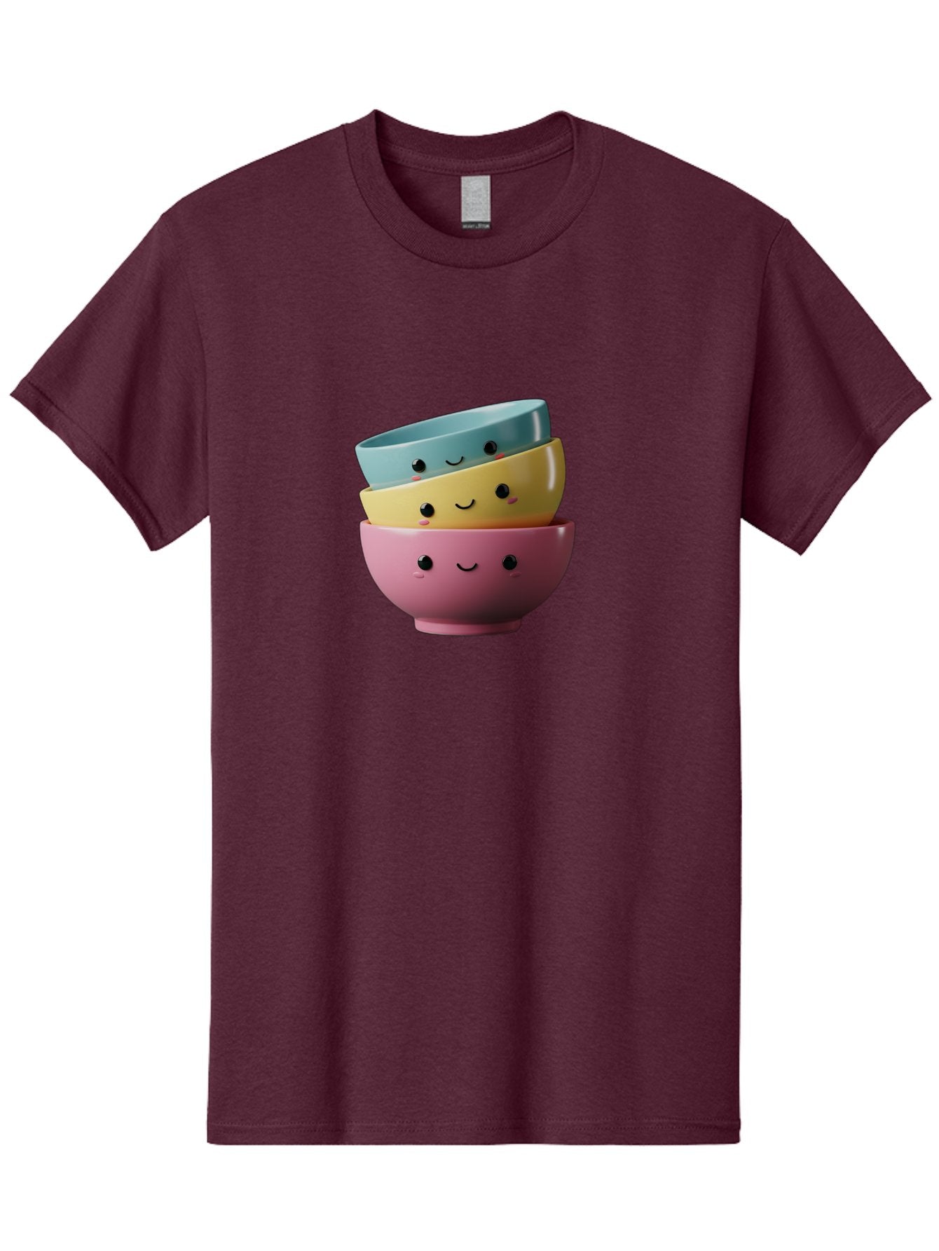 Smiley-Bowls-1 Men'S Graphic Tee, 100% Cotton, Comfortable Casual Summer Wear, Machine Washable, Stacked Bowls, Colorful Kitchenware, Smiling Faces, Cute Ceramics, Pastel Colors, Adorable Design, Happy Kitchen, Playful Tableware Bab401 15