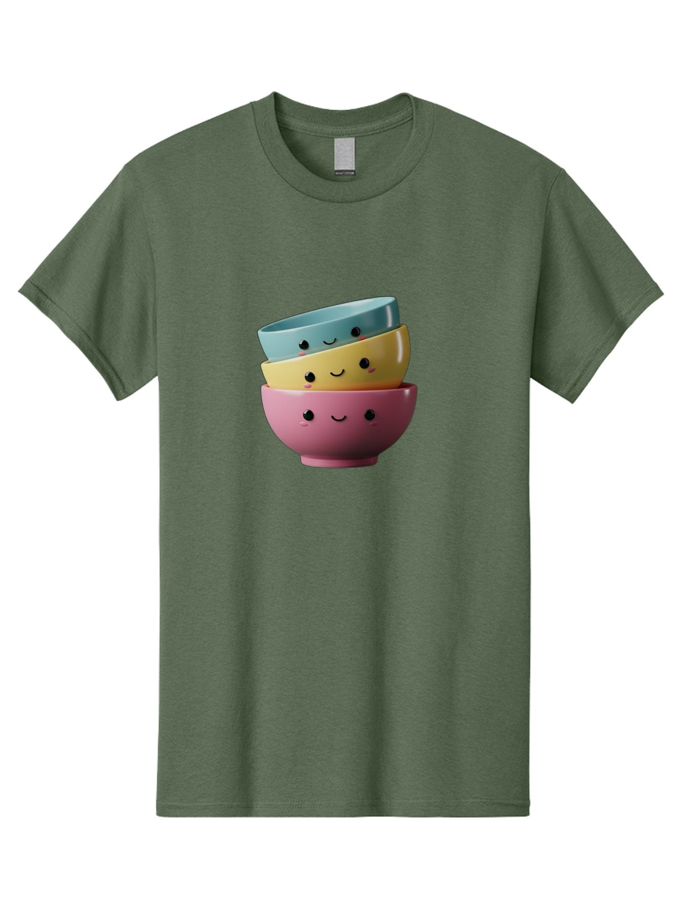 Smiley-Bowls-1 Men'S Graphic Tee, 100% Cotton, Comfortable Casual Summer Wear, Machine Washable, Stacked Bowls, Colorful Kitchenware, Smiling Faces, Cute Ceramics, Pastel Colors, Adorable Design, Happy Kitchen, Playful Tableware Bab401 6