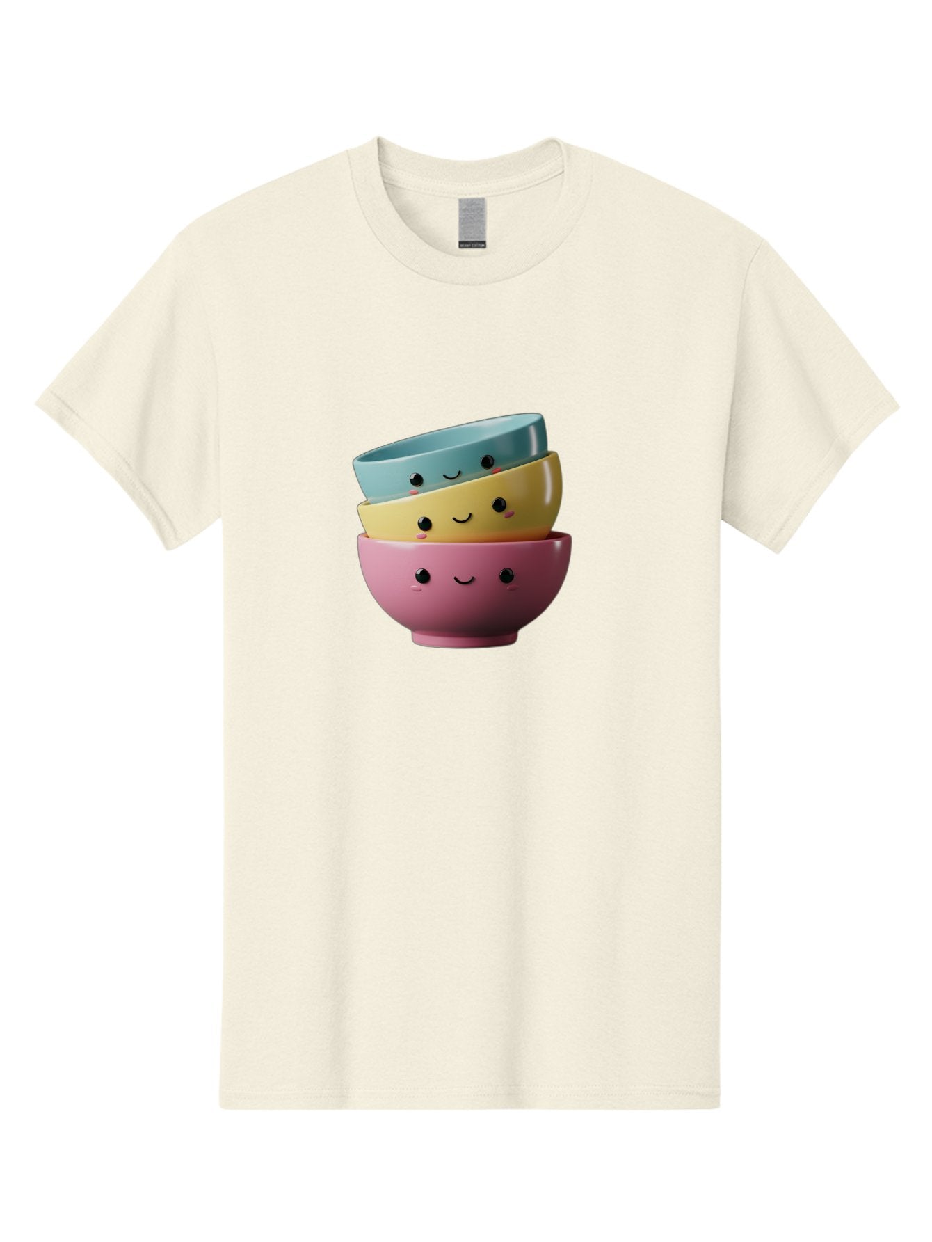 Smiley-Bowls-1 Men'S Graphic Tee, 100% Cotton, Comfortable Casual Summer Wear, Machine Washable, Stacked Bowls, Colorful Kitchenware, Smiling Faces, Cute Ceramics, Pastel Colors, Adorable Design, Happy Kitchen, Playful Tableware Bab401 8