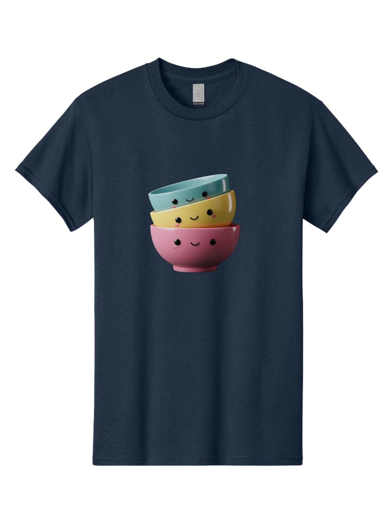 Smiley-Bowls-1 Men'S Graphic Tee, 100% Cotton, Comfortable Casual Summer Wear, Machine Washable, Stacked Bowls, Colorful Kitchenware, Smiling Faces, Cute Ceramics, Pastel Colors, Adorable Design, Happy Kitchen, Playful Tableware Bab401 11