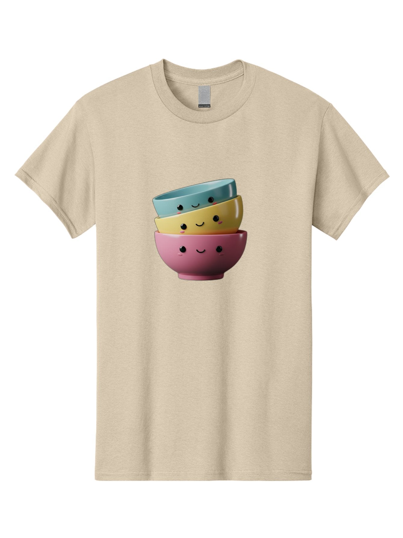 Smiley-Bowls-1 Men'S Graphic Tee, 100% Cotton, Comfortable Casual Summer Wear, Machine Washable, Stacked Bowls, Colorful Kitchenware, Smiling Faces, Cute Ceramics, Pastel Colors, Adorable Design, Happy Kitchen, Playful Tableware Bab401 7