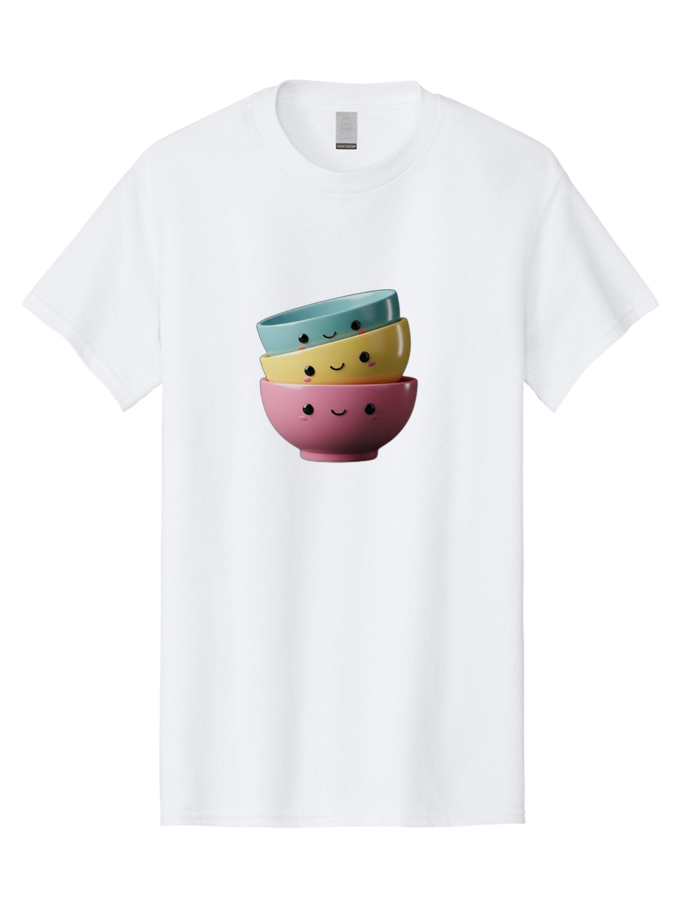 Smiley-Bowls-1 Men'S Graphic Tee, 100% Cotton, Comfortable Casual Summer Wear, Machine Washable, Stacked Bowls, Colorful Kitchenware, Smiling Faces, Cute Ceramics, Pastel Colors, Adorable Design, Happy Kitchen, Playful Tableware Bab401 5