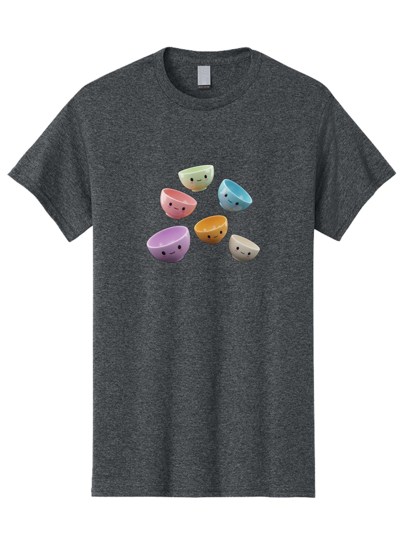 Smiley-Bowls-2 Men'S Graphic Tee, 100% Cotton, Comfortable Casual Summer Wear, Machine Washable, Pastel-Colored Bowls, Cute Faces, Smiling Bowls, Kawaii, Adorable Kitchenware, Colorful Tableware, Whimsical Design, Happy Faces, Ceramic Bowls Bab402