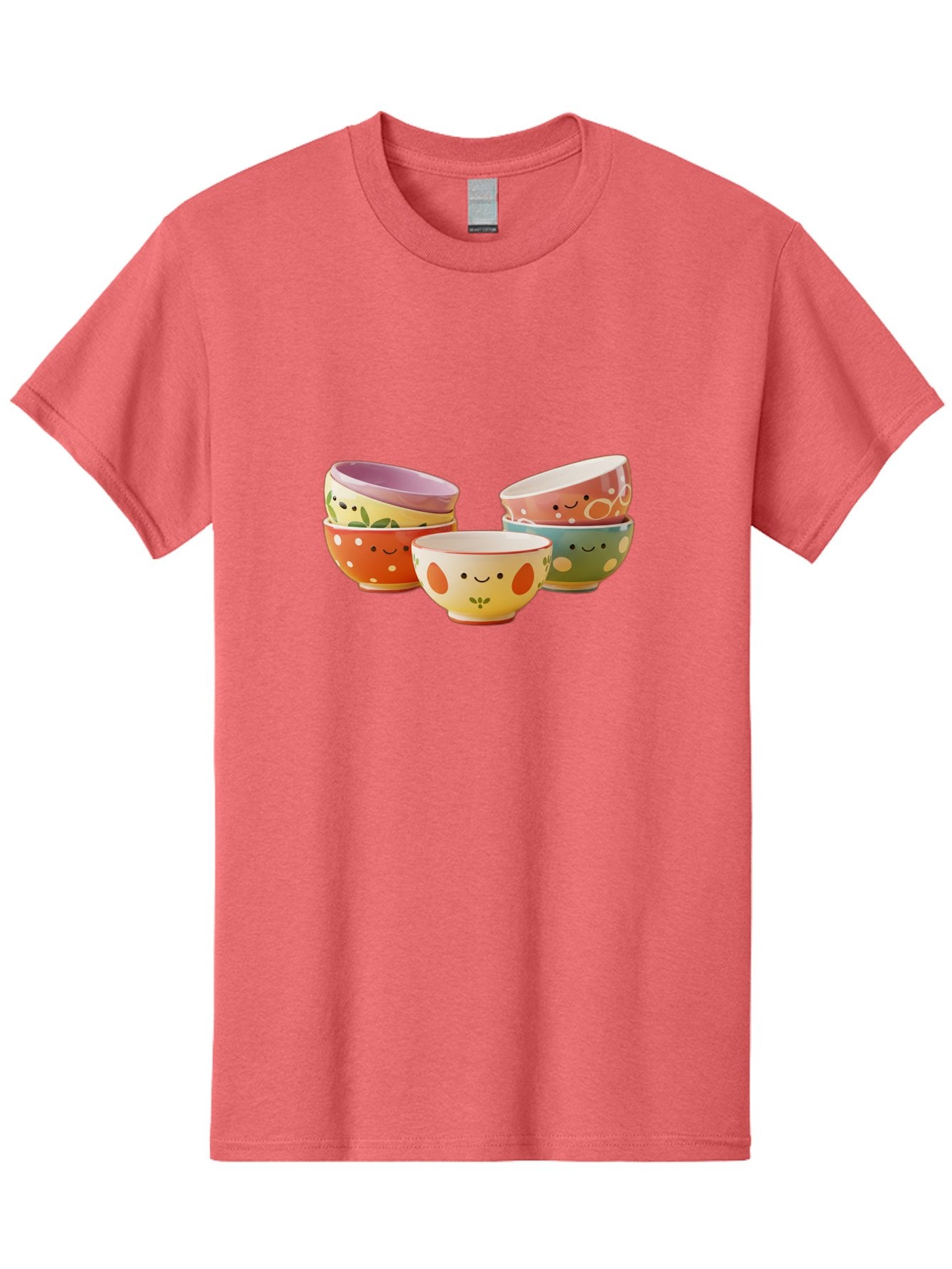 Smiley-Bowls Men'S Graphic Tee, 100% Cotton, Comfortable Casual Summer Wear, Machine Washable, Colorful Bowls, Smiley Faces, Playful Designs, Ceramic Tableware, Kitchen Decor, Happy Vibes, Polka Dots Bab403 6