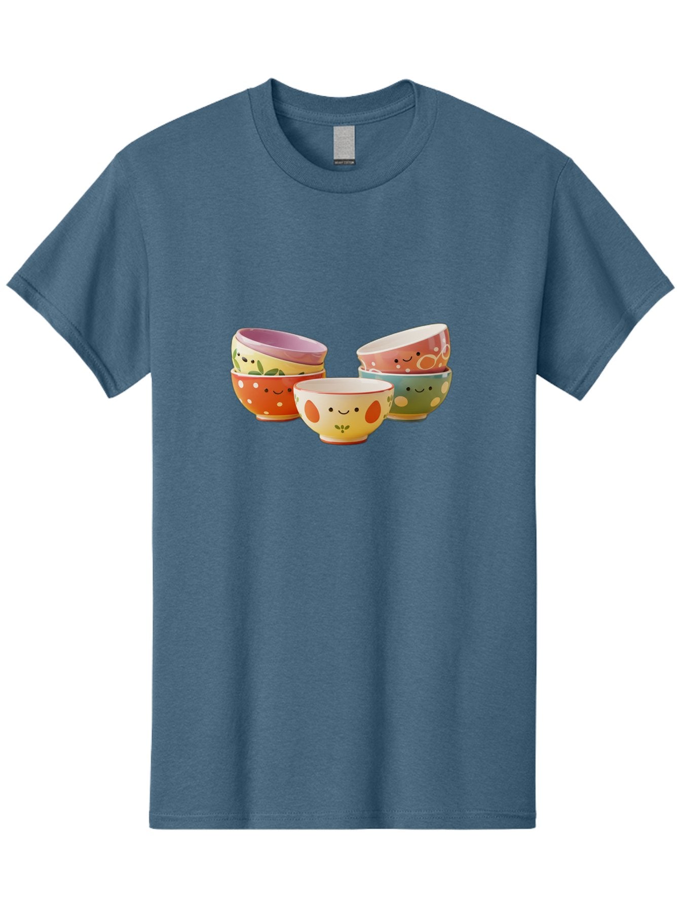 Smiley-Bowls Men'S Graphic Tee, 100% Cotton, Comfortable Casual Summer Wear, Machine Washable, Colorful Bowls, Smiley Faces, Playful Designs, Ceramic Tableware, Kitchen Decor, Happy Vibes, Polka Dots Bab403 15
