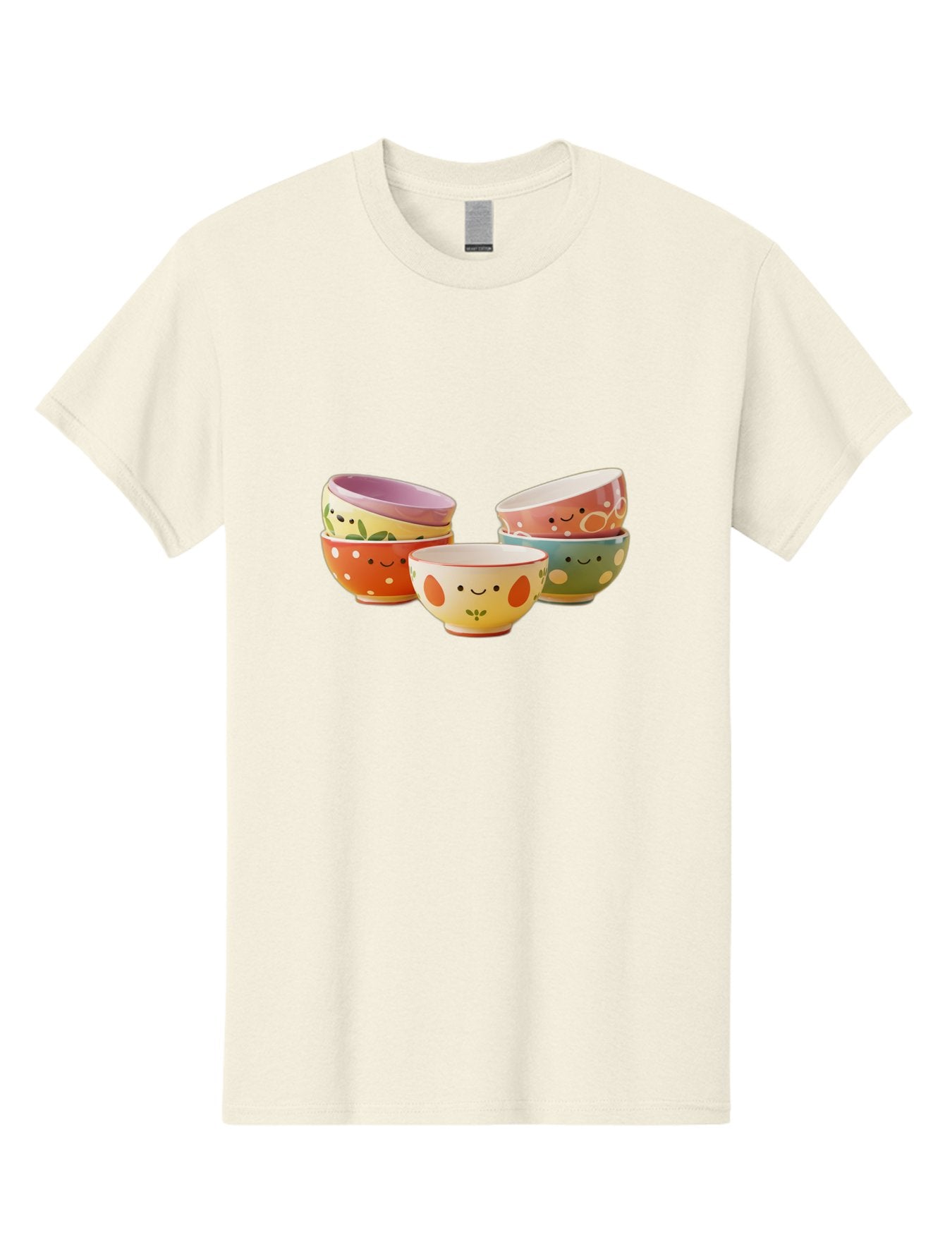 Smiley-Bowls Men'S Graphic Tee, 100% Cotton, Comfortable Casual Summer Wear, Machine Washable, Colorful Bowls, Smiley Faces, Playful Designs, Ceramic Tableware, Kitchen Decor, Happy Vibes, Polka Dots Bab403 3