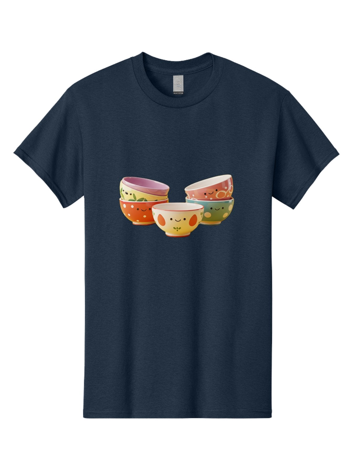 Smiley-Bowls Men'S Graphic Tee, 100% Cotton, Comfortable Casual Summer Wear, Machine Washable, Colorful Bowls, Smiley Faces, Playful Designs, Ceramic Tableware, Kitchen Decor, Happy Vibes, Polka Dots Bab403 4