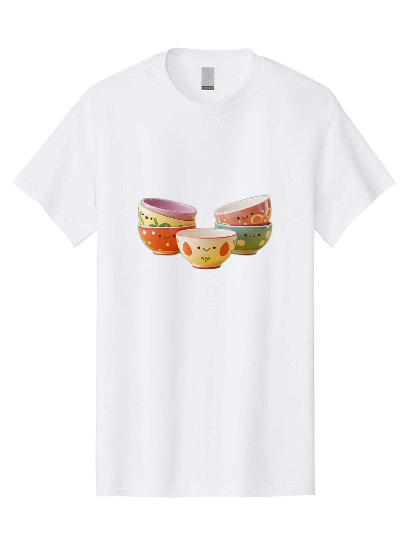 Smiley-Bowls Men'S Graphic Tee, 100% Cotton, Comfortable Casual Summer Wear, Machine Washable, Colorful Bowls, Smiley Faces, Playful Designs, Ceramic Tableware, Kitchen Decor, Happy Vibes, Polka Dots Bab403 7