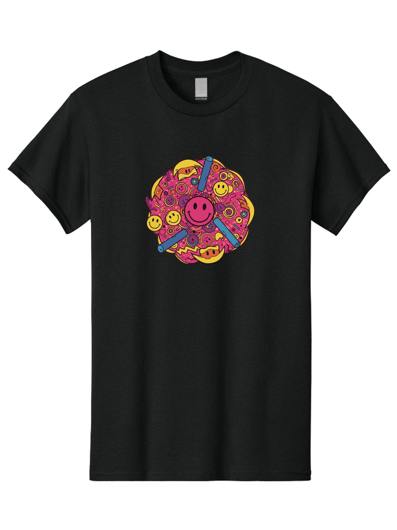 Smiley-Face-Collage Men'S Graphic Tee, 100% Cotton, Comfortable Casual Summer Wear, Machine Washable, Happy Face, Smiling Symbols, Retro Pop Art, Vibrant Illustrations, Playful Design, Colorful Graphics, Fun Emojis, Doodle Art, Happy Vibes, Bab404 6