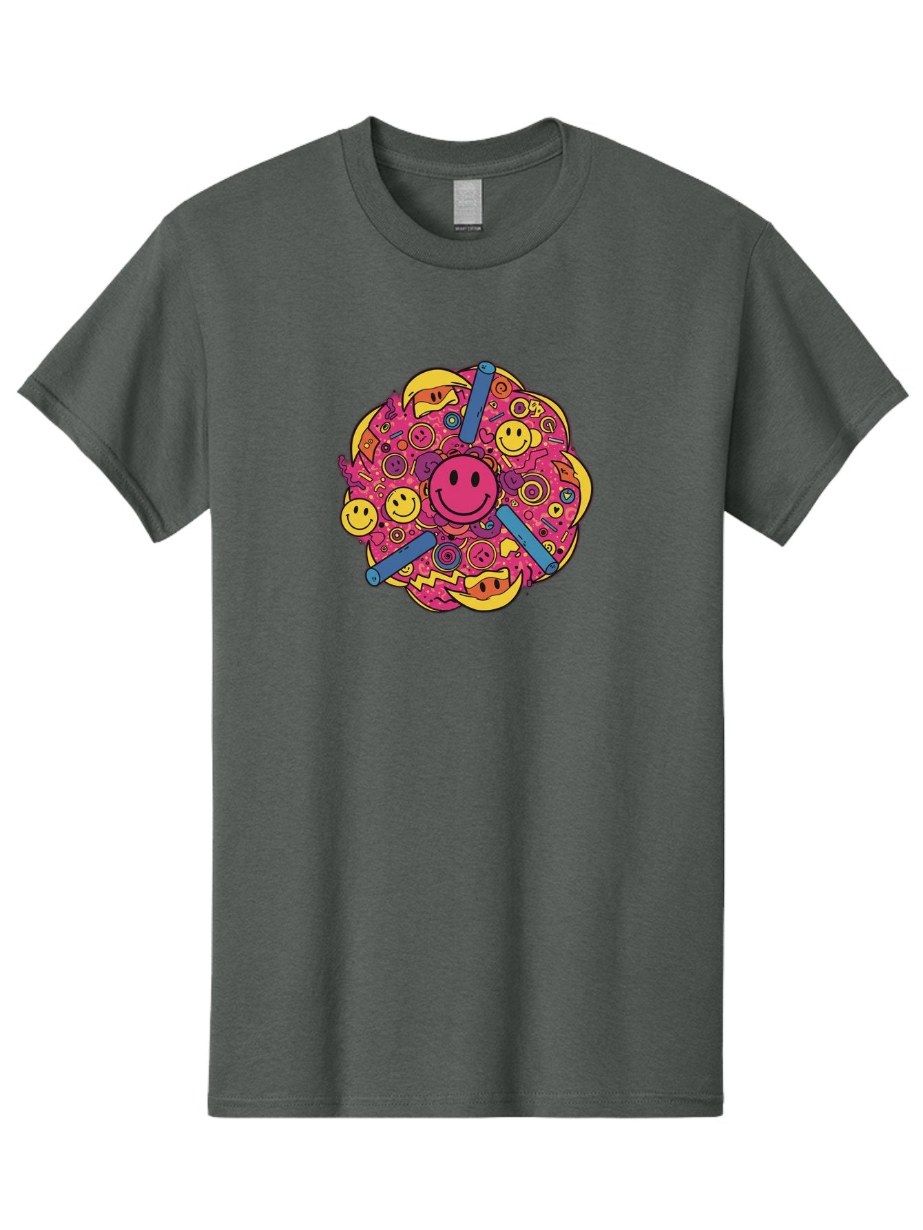 Smiley-Face-Collage Men'S Graphic Tee, 100% Cotton, Comfortable Casual Summer Wear, Machine Washable, Happy Face, Smiling Symbols, Retro Pop Art, Vibrant Illustrations, Playful Design, Colorful Graphics, Fun Emojis, Doodle Art, Happy Vibes, Bab404 4