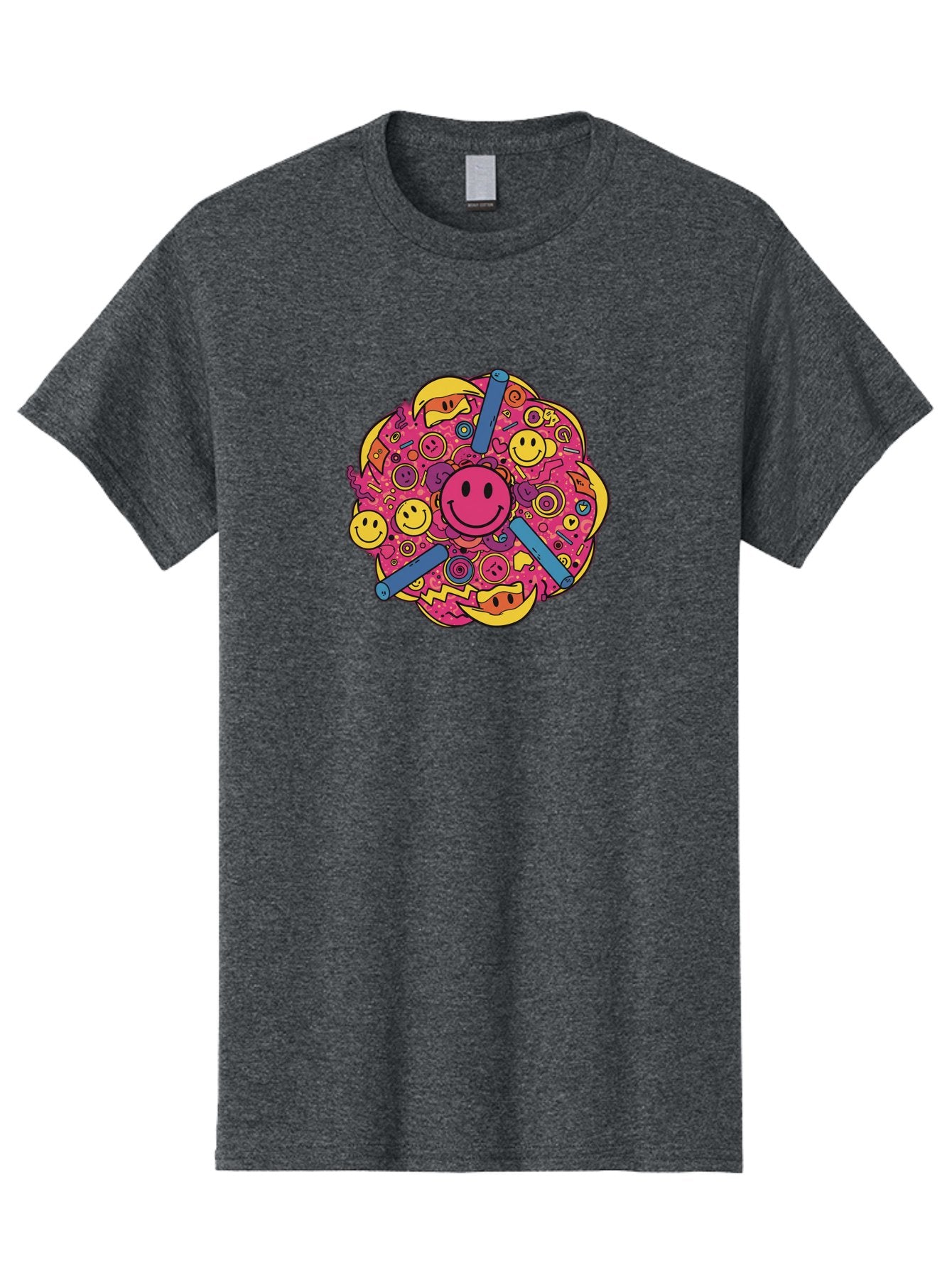 Smiley-Face-Collage Men'S Graphic Tee, 100% Cotton, Comfortable Casual Summer Wear, Machine Washable, Happy Face, Smiling Symbols, Retro Pop Art, Vibrant Illustrations, Playful Design, Colorful Graphics, Fun Emojis, Doodle Art, Happy Vibes, Bab404 15