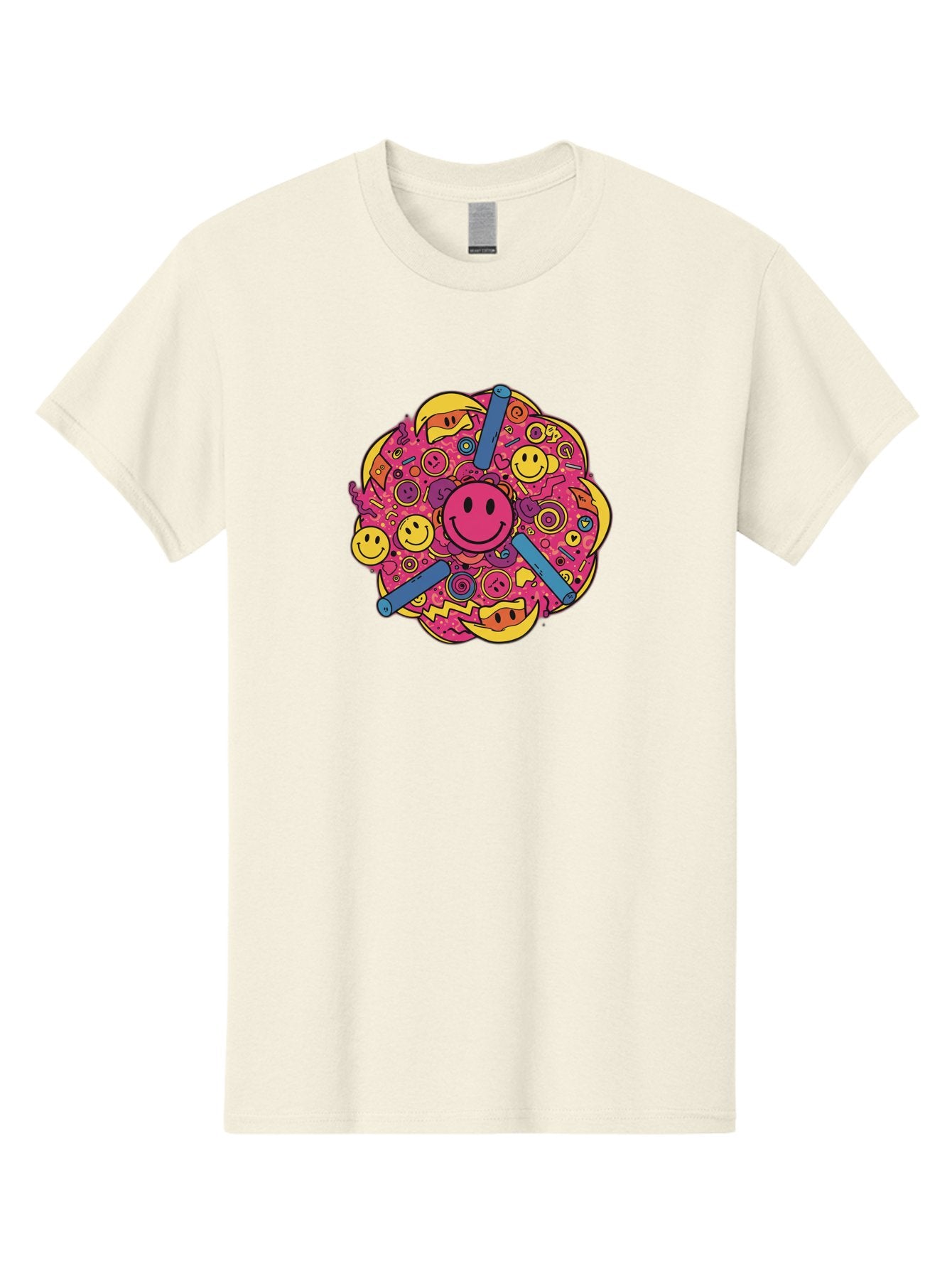 Smiley-Face-Collage Men'S Graphic Tee, 100% Cotton, Comfortable Casual Summer Wear, Machine Washable, Happy Face, Smiling Symbols, Retro Pop Art, Vibrant Illustrations, Playful Design, Colorful Graphics, Fun Emojis, Doodle Art, Happy Vibes, Bab404 13