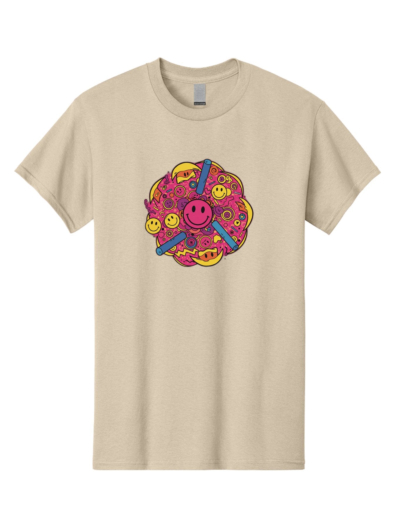 Smiley-Face-Collage Men'S Graphic Tee, 100% Cotton, Comfortable Casual Summer Wear, Machine Washable, Happy Face, Smiling Symbols, Retro Pop Art, Vibrant Illustrations, Playful Design, Colorful Graphics, Fun Emojis, Doodle Art, Happy Vibes, Bab404