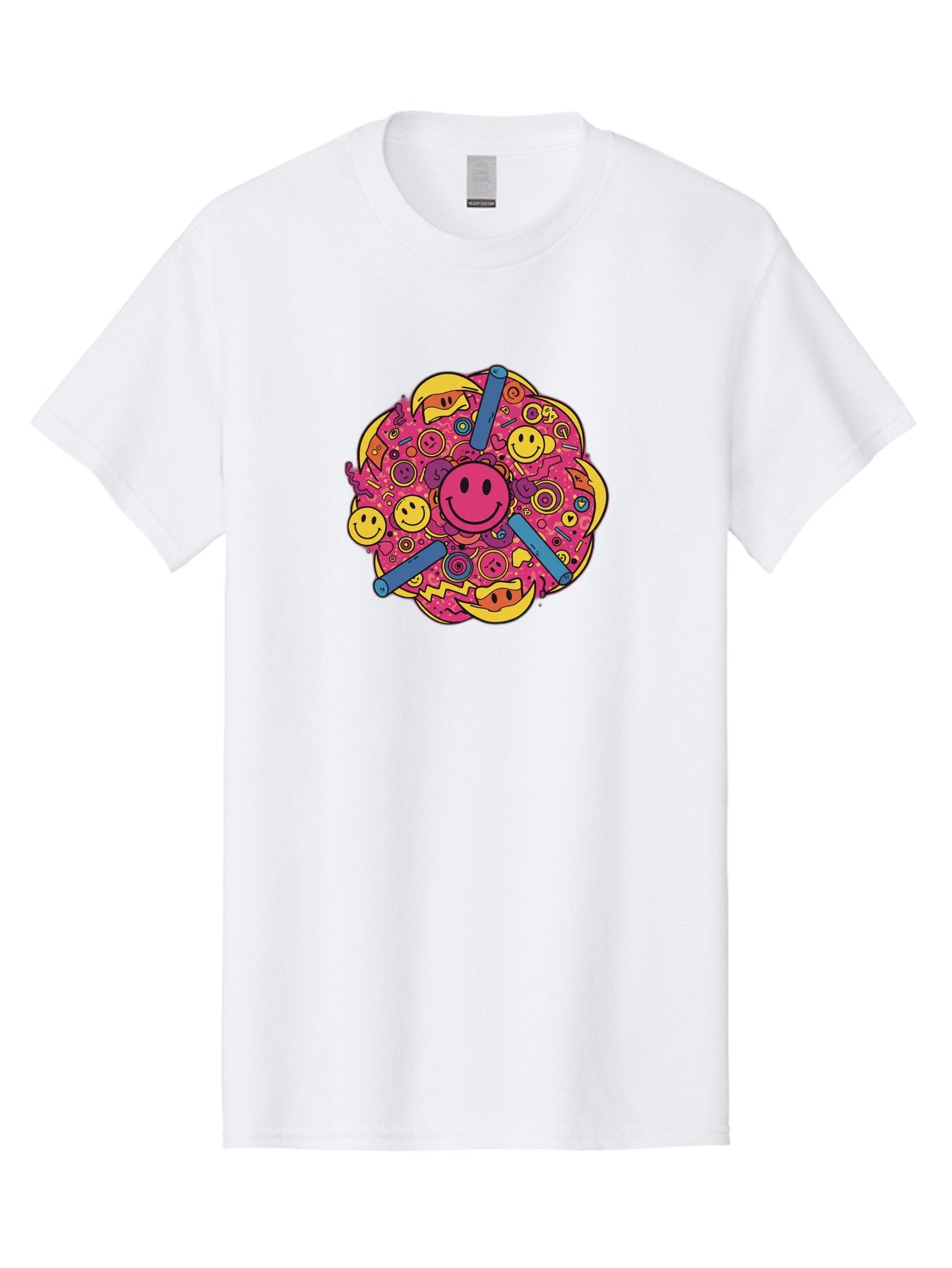 Smiley-Face-Collage Men'S Graphic Tee, 100% Cotton, Comfortable Casual Summer Wear, Machine Washable, Happy Face, Smiling Symbols, Retro Pop Art, Vibrant Illustrations, Playful Design, Colorful Graphics, Fun Emojis, Doodle Art, Happy Vibes, Bab404 7
