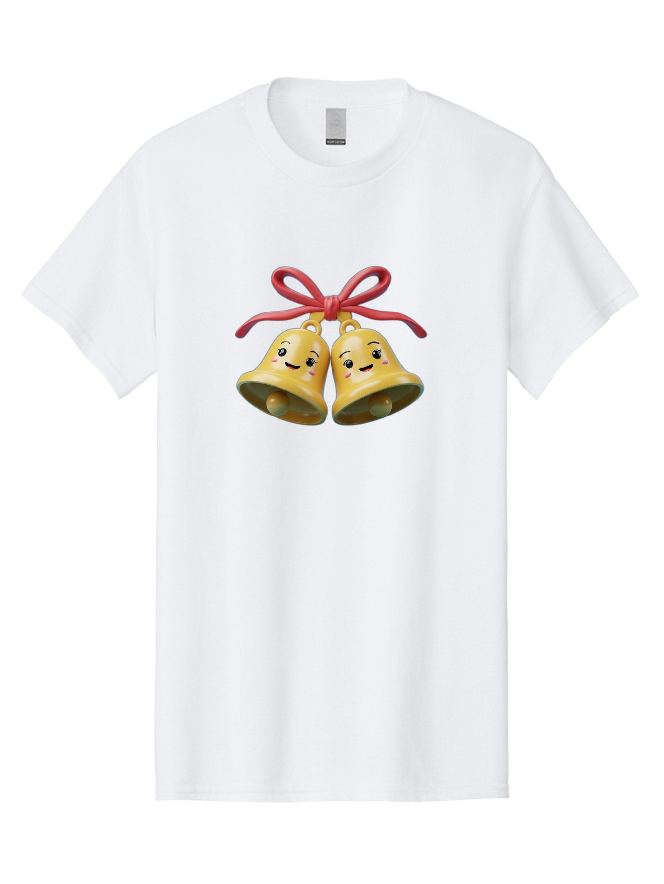 Smiling-Bells Men'S Graphic Tee, 100% Cotton, Comfortable Casual Summer Wear, Machine Washable, Smiling Bells, Cute Cartoon Characters, Festive Decorations, Joyful Atmosphere, Happy Emotions, Shiny Yellow Bells, Red Ribbon, Holiday Cheer, Bab405 3