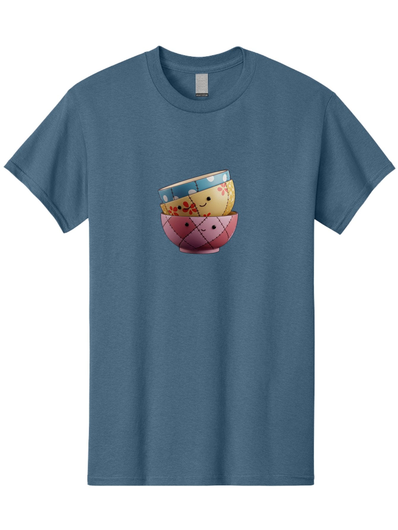 Smiling-Bowls Men'S Graphic Tee, 100% Cotton, Comfortable Casual Summer Wear, Machine Washable, Stacked Bowls, Smiling Faces, Colorful Patterns, Pastel Colors, Floral Designs, Polka Dots, Argyle Pattern, Cute Kitchenware, Tableware, Bab407 12