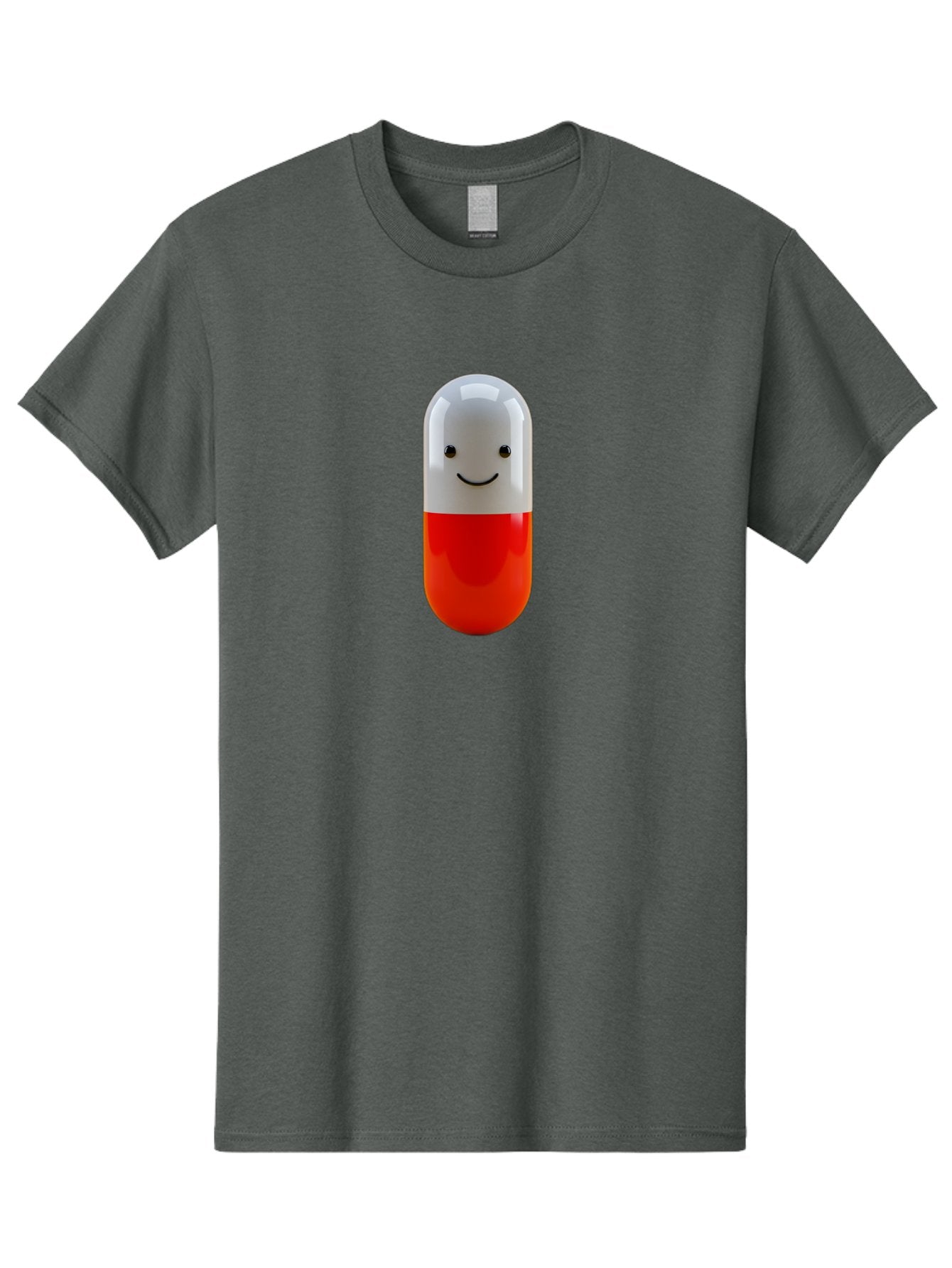 Smiling-Capsule Men'S Graphic Tee, 100% Cotton, Comfortable Casual Summer Wear, Machine Washable, Red And White Capsule, Smiling Face, Cartoon Character, Medicine, Pharmaceutical, Health Supplement, Happy Pill, Medication, Wellness Bab408 9
