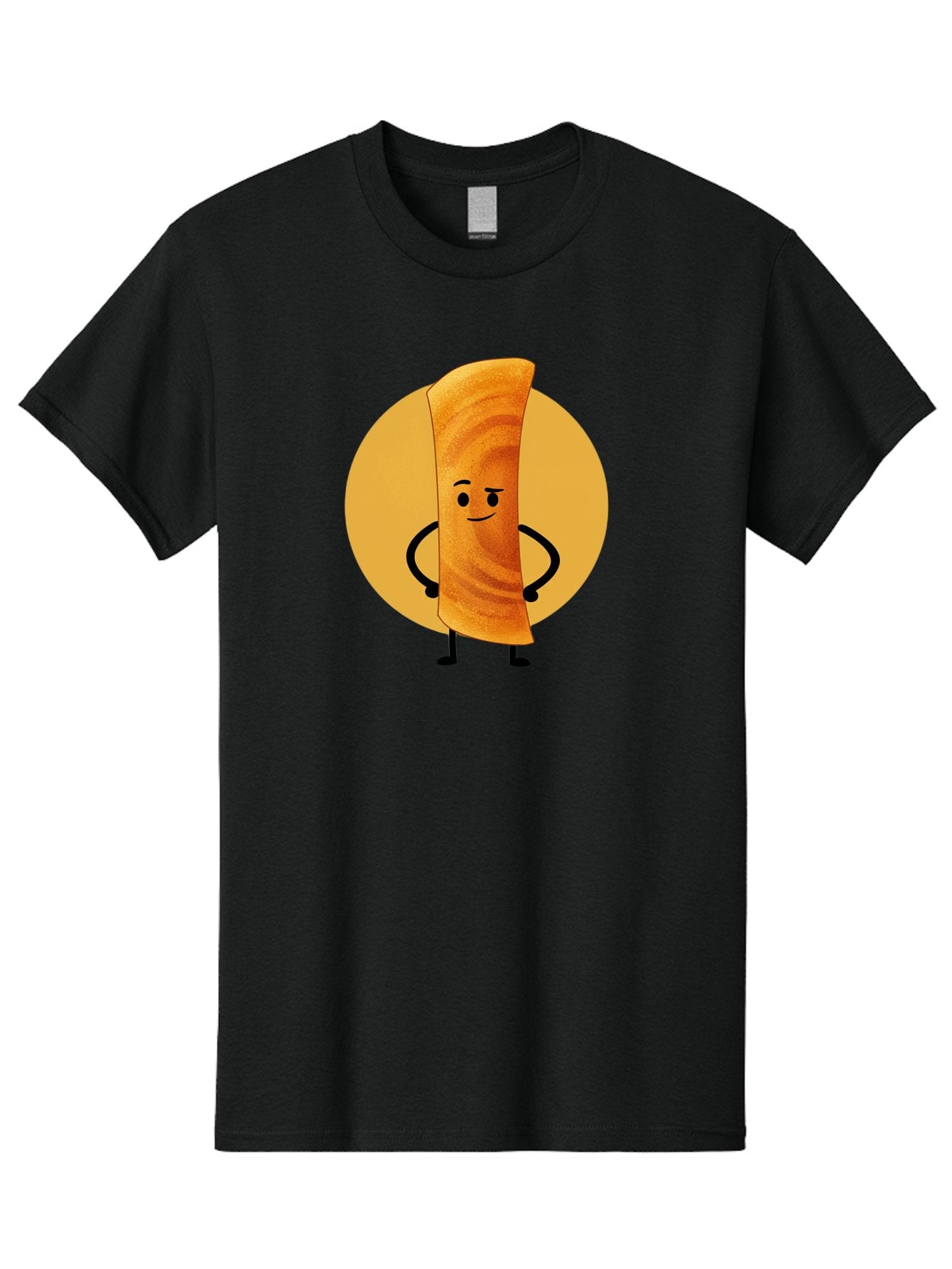 Smiling-Crepe Men'S Graphic Tee, 100% Cotton, Comfortable Casual Summer Wear, Machine Washable, Egg Roll Character, Cartoon Food, Smiling Face, Confident Pose, Black Legs, Yellow Circle, Cute Animation, Kawaii Design, Funny Illustration, Bab410 5