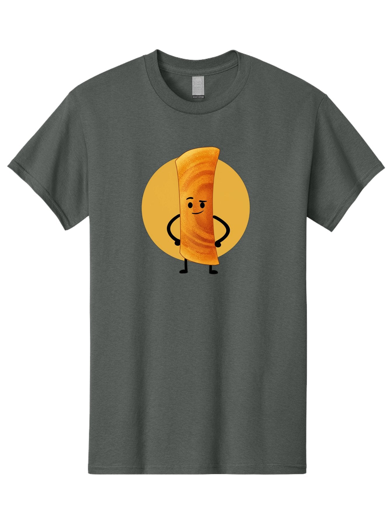 Smiling-Crepe Men'S Graphic Tee, 100% Cotton, Comfortable Casual Summer Wear, Machine Washable, Egg Roll Character, Cartoon Food, Smiling Face, Confident Pose, Black Legs, Yellow Circle, Cute Animation, Kawaii Design, Funny Illustration, Bab410 6
