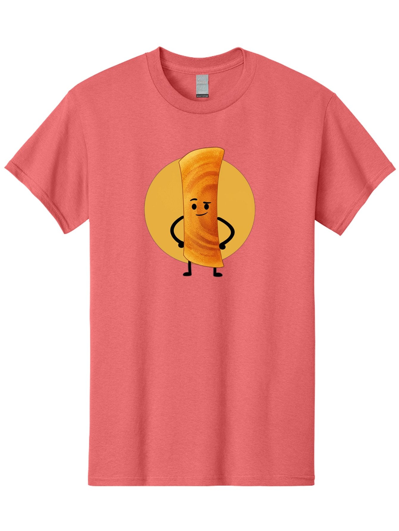 Smiling-Crepe Men'S Graphic Tee, 100% Cotton, Comfortable Casual Summer Wear, Machine Washable, Egg Roll Character, Cartoon Food, Smiling Face, Confident Pose, Black Legs, Yellow Circle, Cute Animation, Kawaii Design, Funny Illustration, Bab410 12