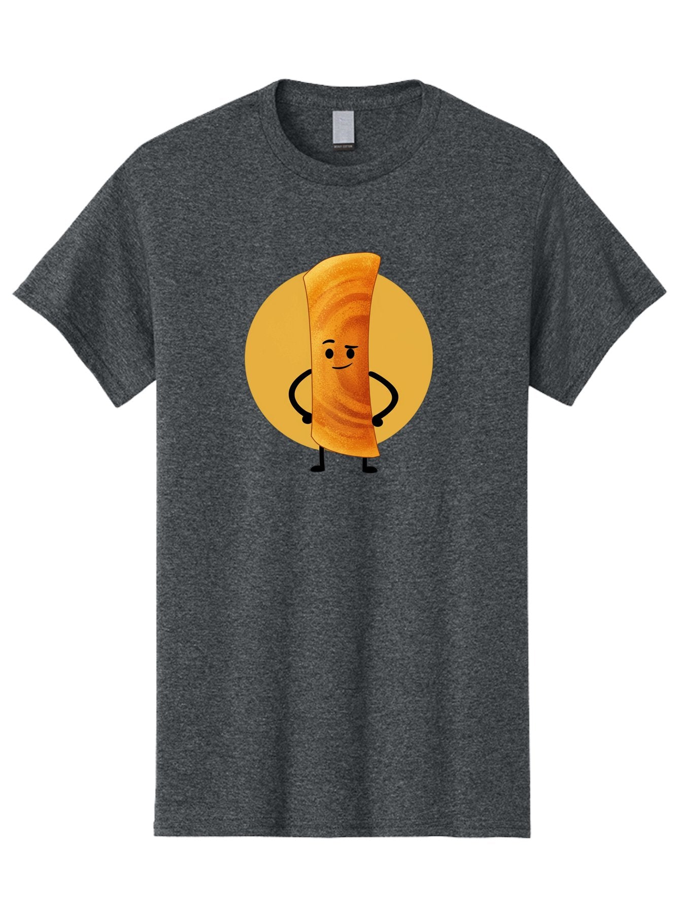 Smiling-Crepe Men'S Graphic Tee, 100% Cotton, Comfortable Casual Summer Wear, Machine Washable, Egg Roll Character, Cartoon Food, Smiling Face, Confident Pose, Black Legs, Yellow Circle, Cute Animation, Kawaii Design, Funny Illustration, Bab410 4
