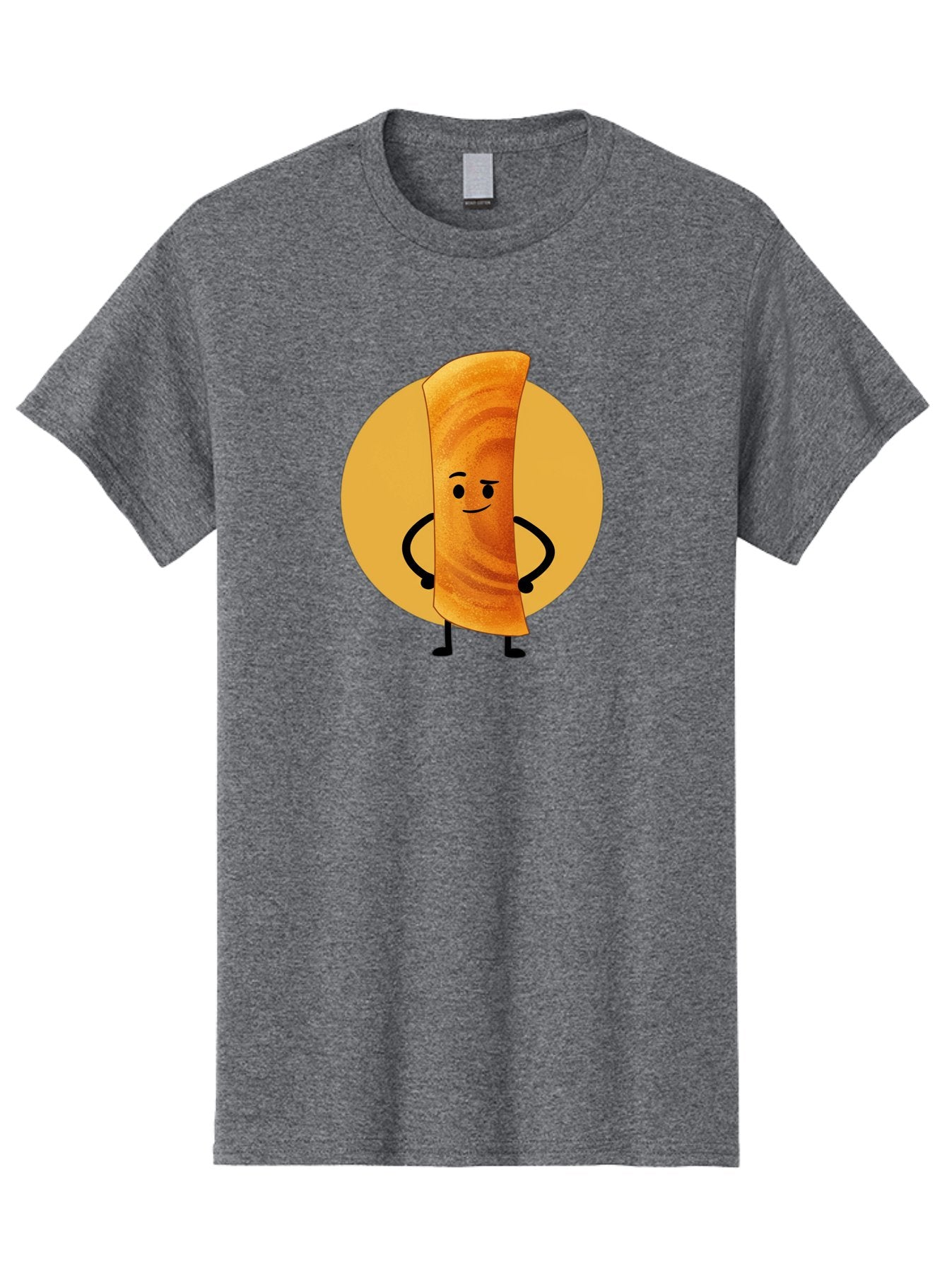Smiling-Crepe Men'S Graphic Tee, 100% Cotton, Comfortable Casual Summer Wear, Machine Washable, Egg Roll Character, Cartoon Food, Smiling Face, Confident Pose, Black Legs, Yellow Circle, Cute Animation, Kawaii Design, Funny Illustration, Bab410
